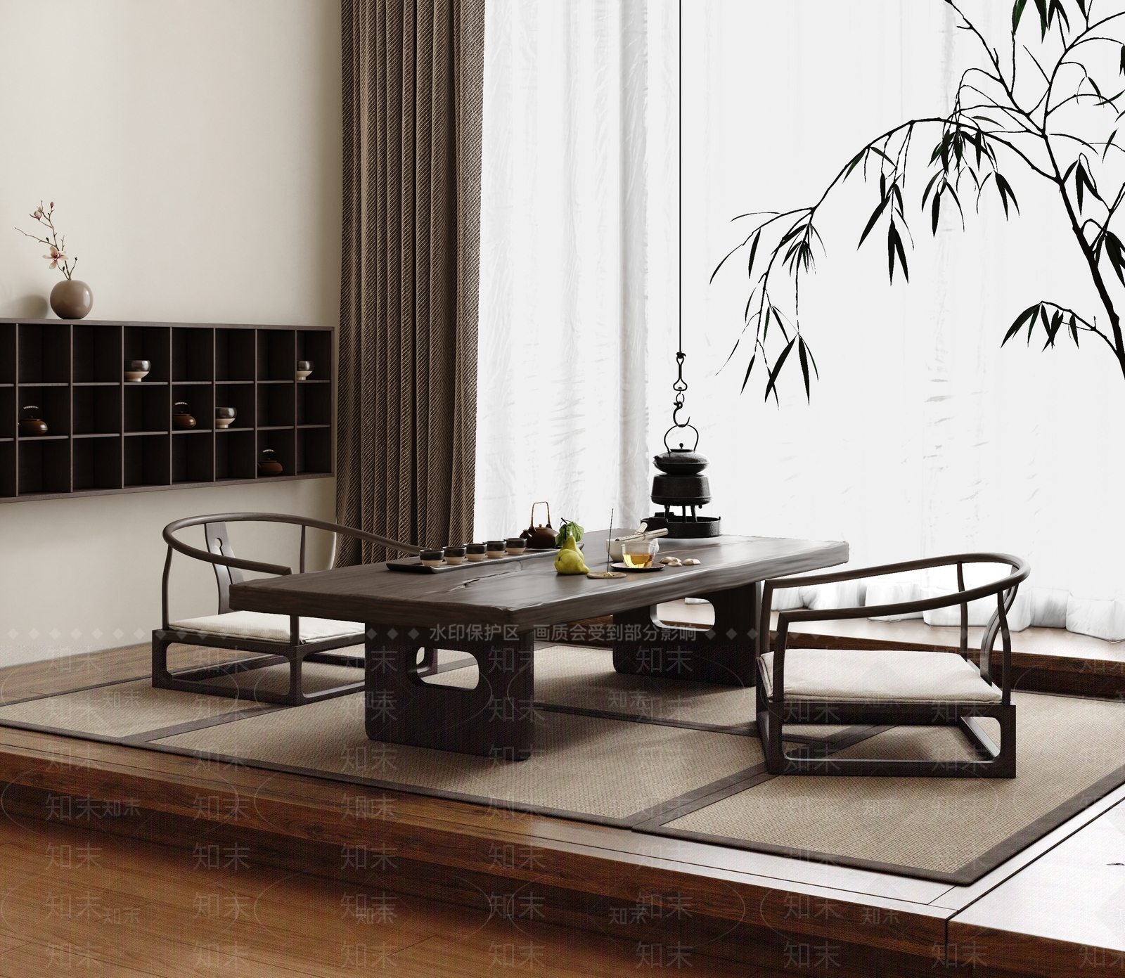 新中式侘寂茶室3D模型下载【ID:1198924900】