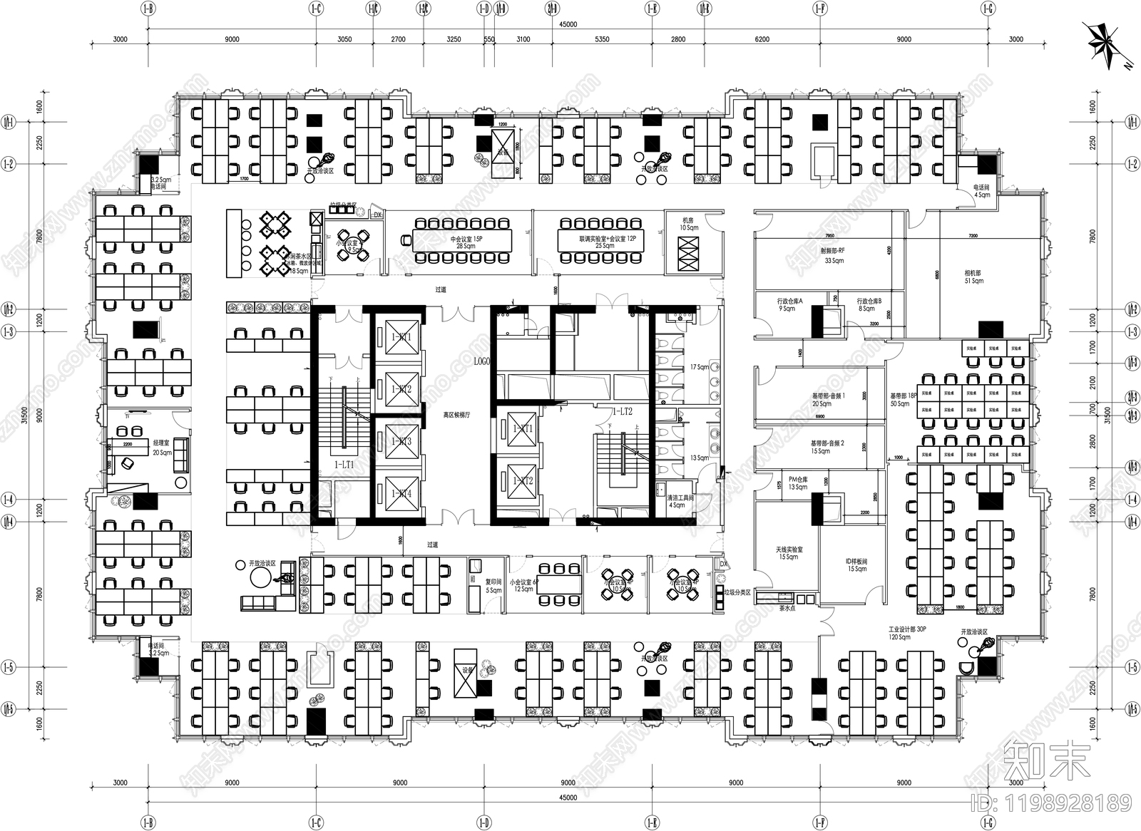现代整体办公空间cad施工图下载【ID:1198928189】