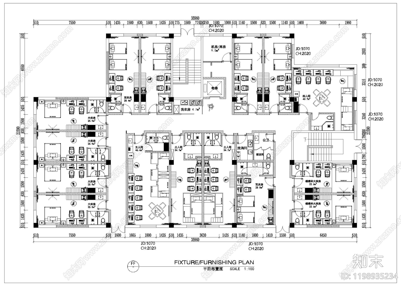 现代酒店建筑施工图下载【ID:1198935234】