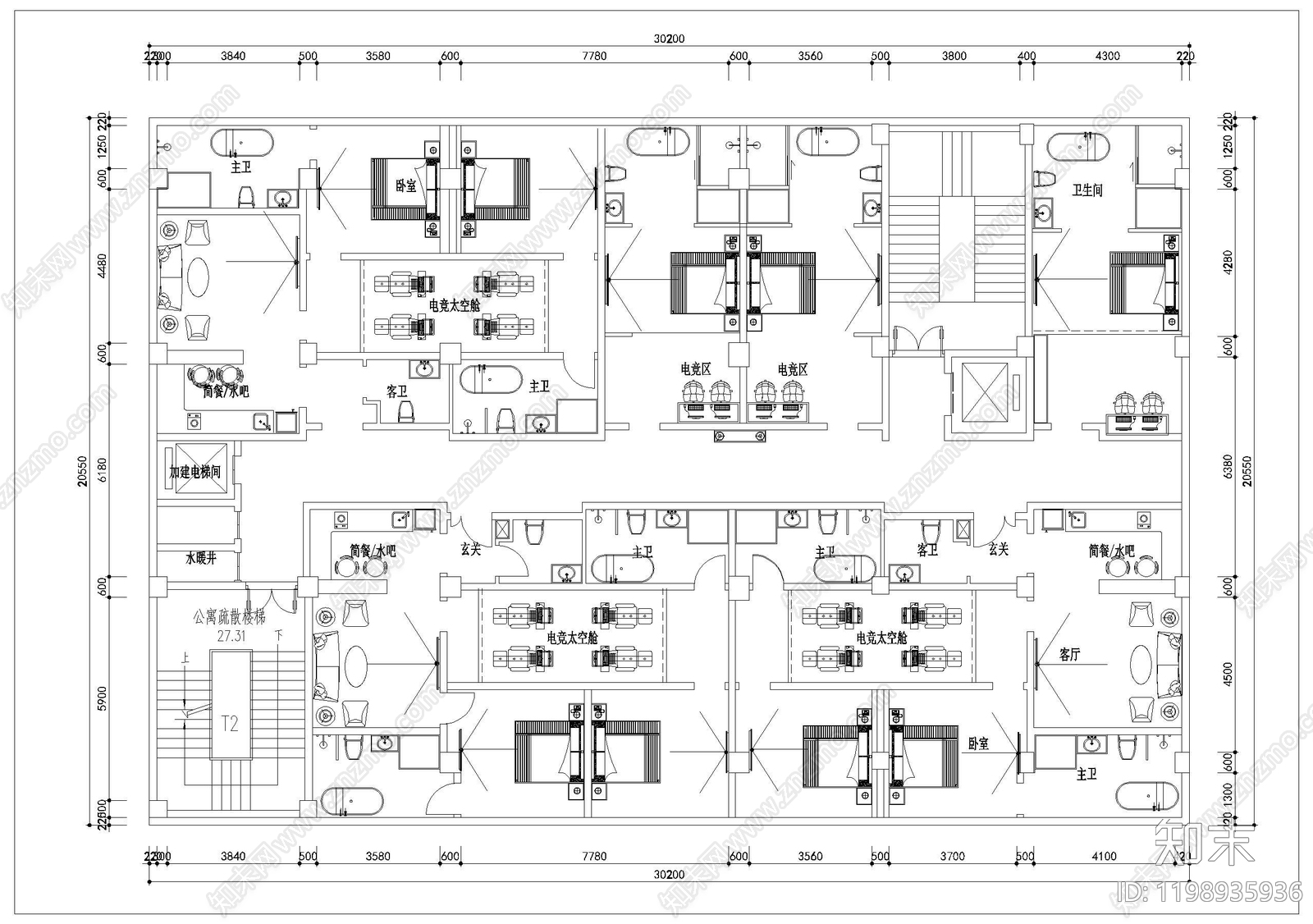现代酒店建筑施工图下载【ID:1198935936】