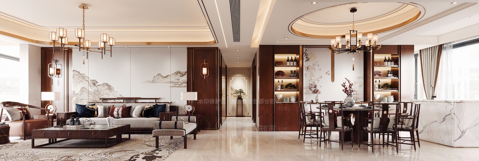 新中式客餐厅3D模型下载【ID:1215168861】