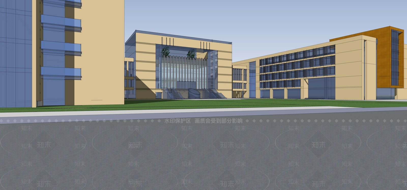 现代极简学校建筑SU模型下载【ID:1198949045】