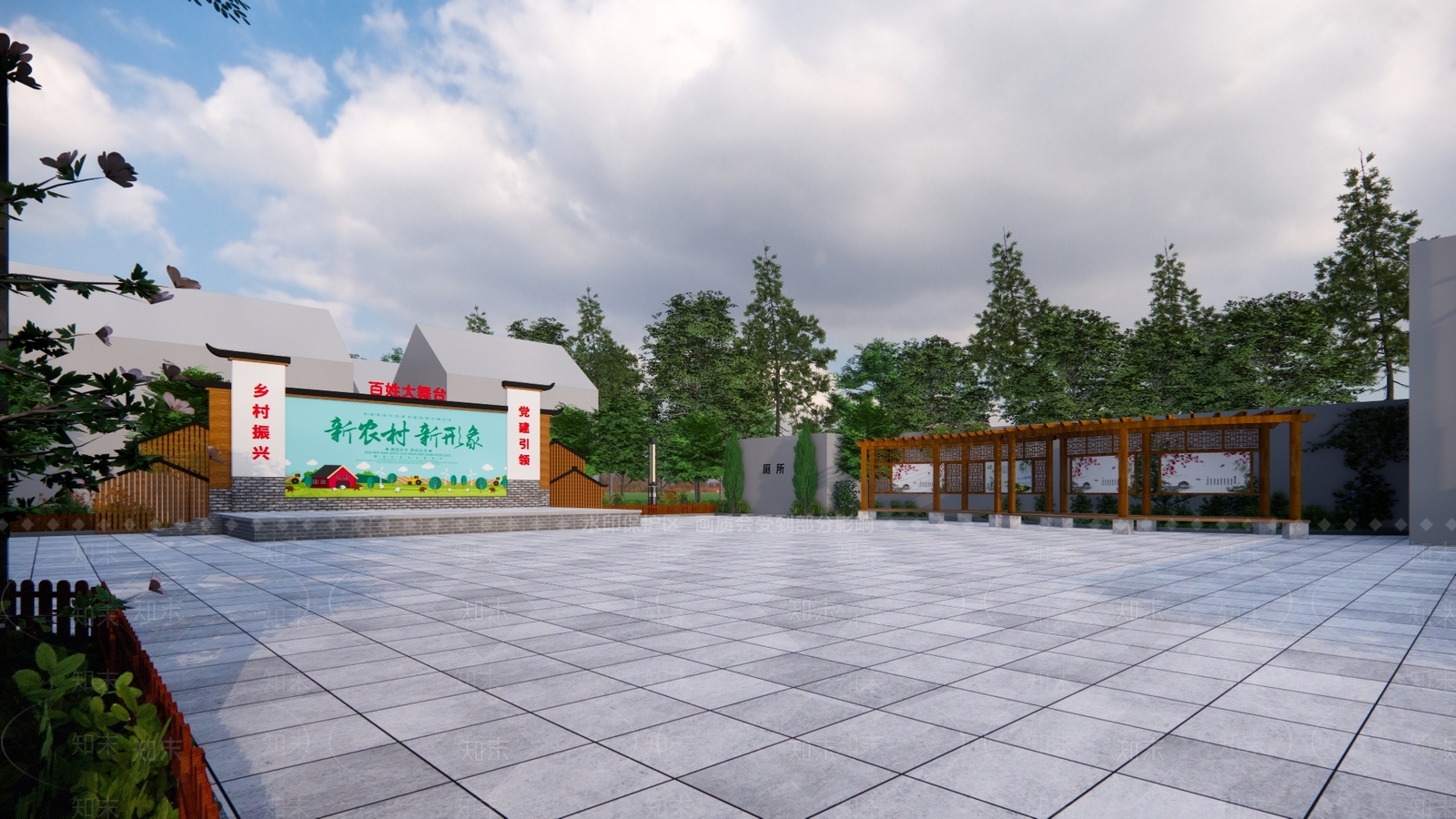 现代新中式广场景观SU模型下载【ID:1198958839】