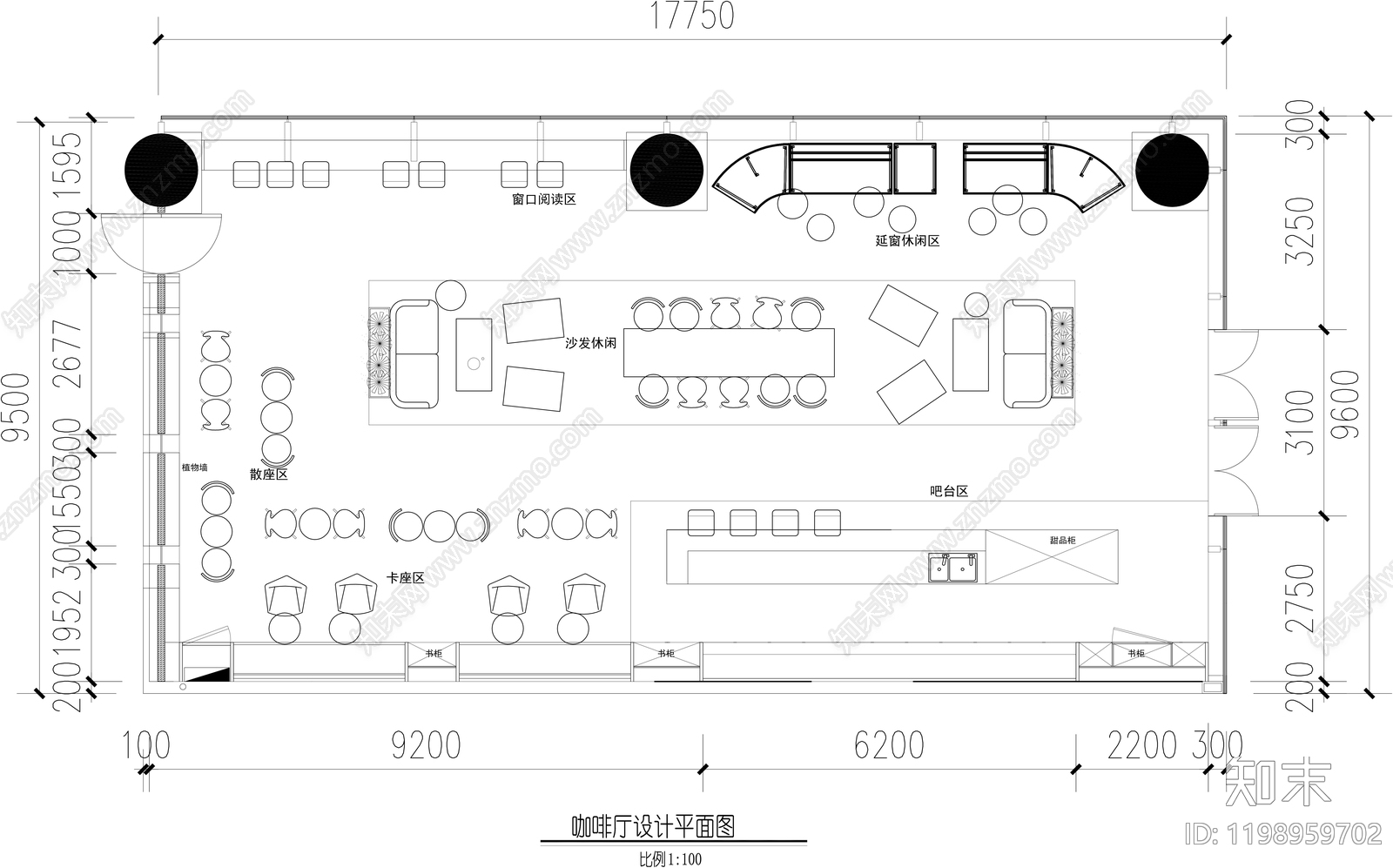 现代咖啡厅cad施工图下载【ID:1198959702】