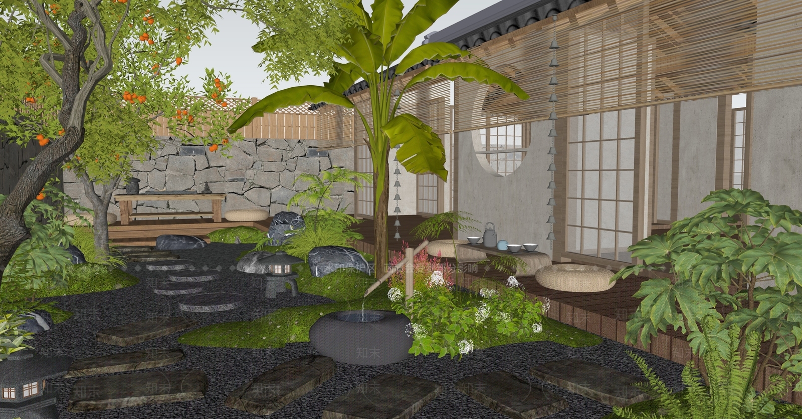 日式乡村庭院SU模型下载【ID:1198960256】