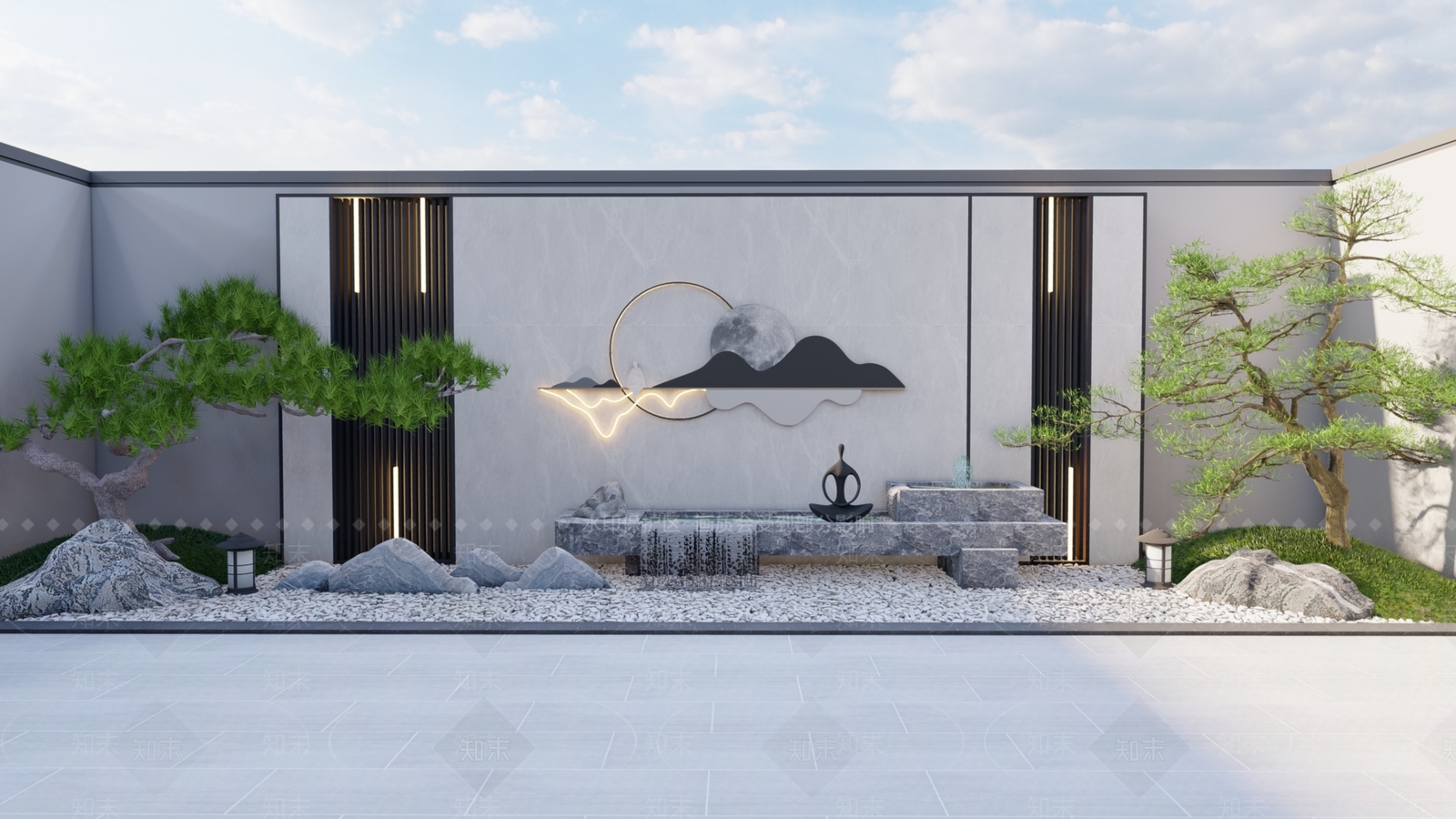 新中式现代景墙SU模型下载【ID:1198969979】