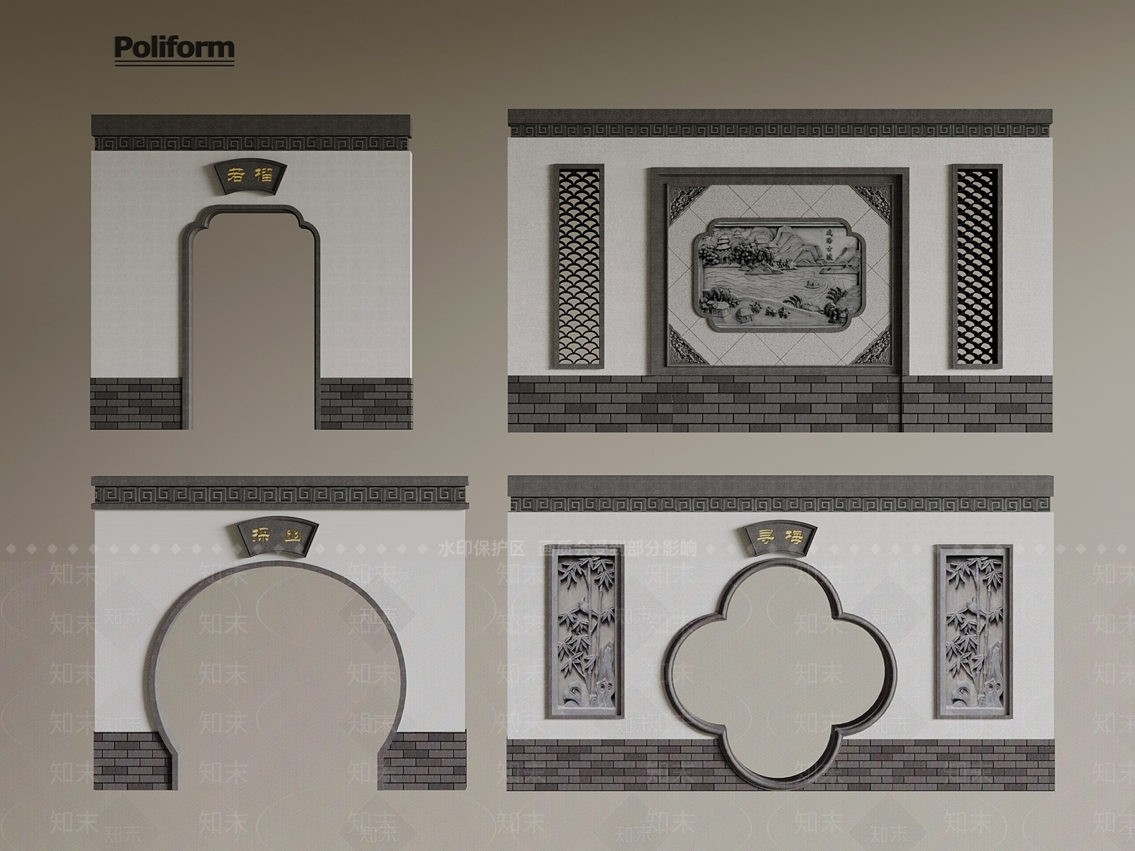 中式围墙3D模型下载【ID:1198972184】