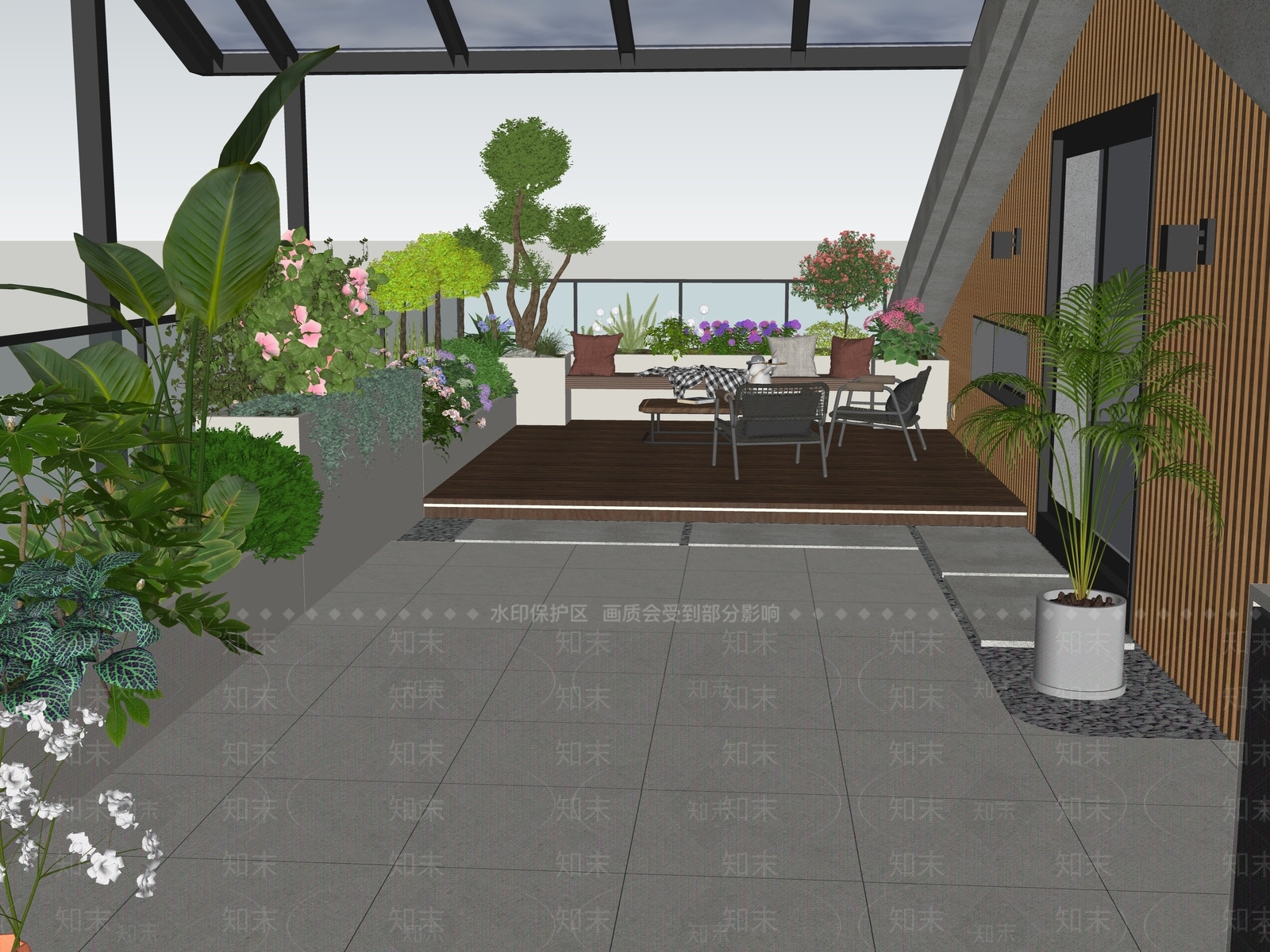 现代屋顶花园SU模型下载【ID:1198977298】