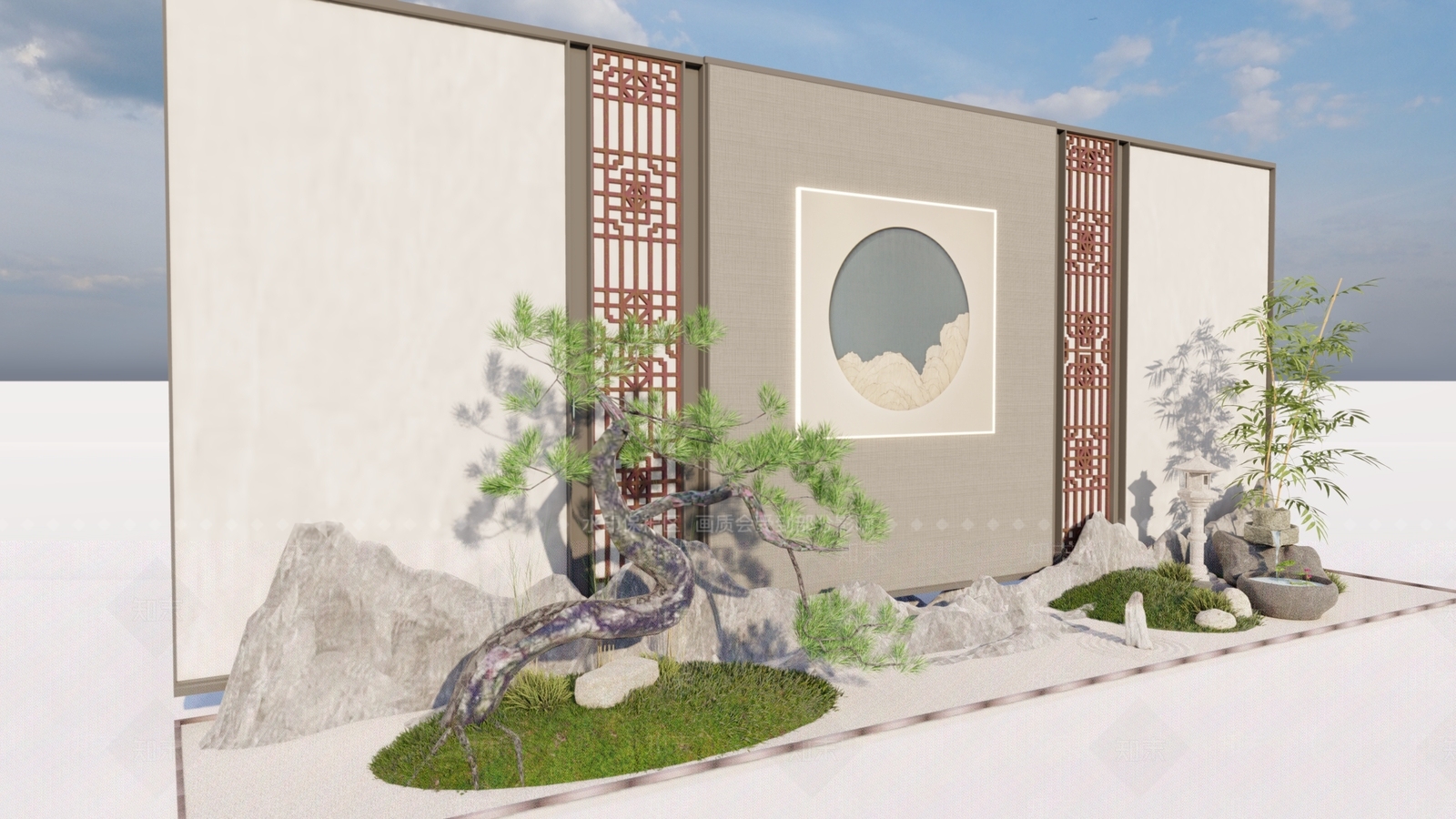 新中式现代景墙SU模型下载【ID:1198978380】