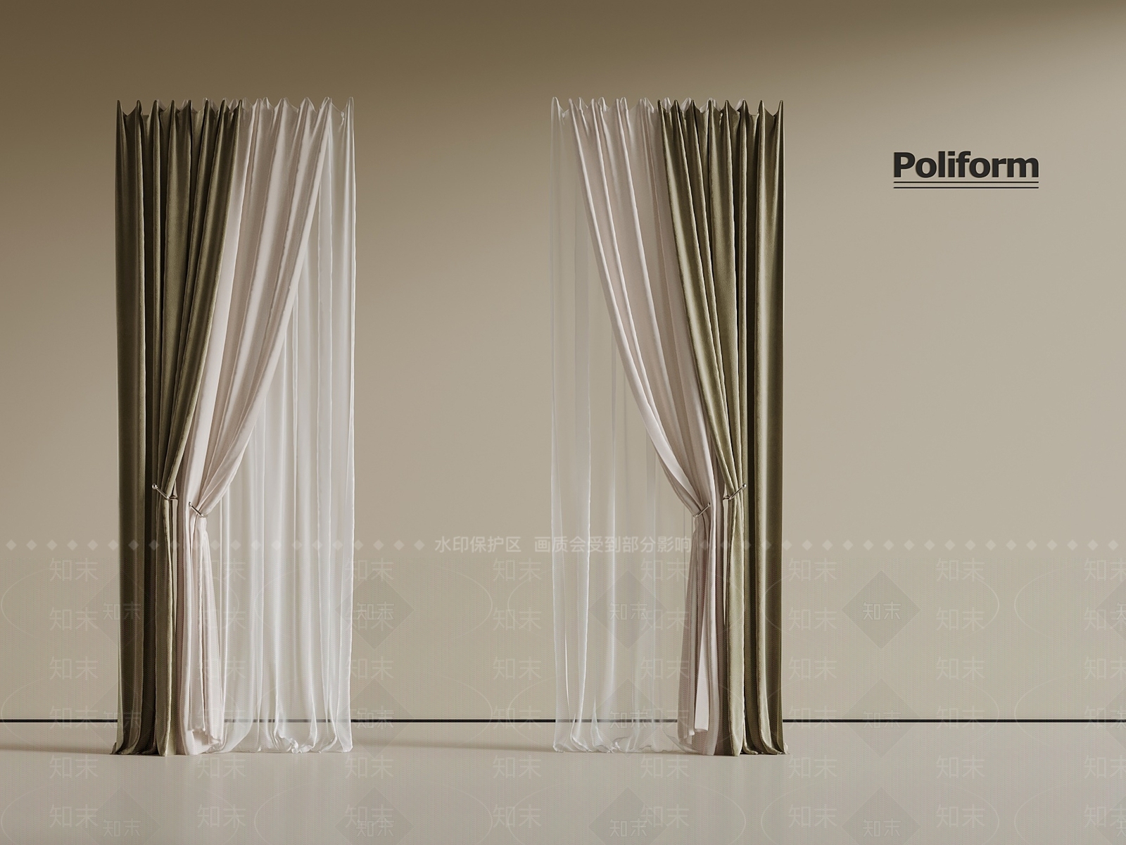 现代奶油通用窗帘3D模型下载【ID:1198980505】