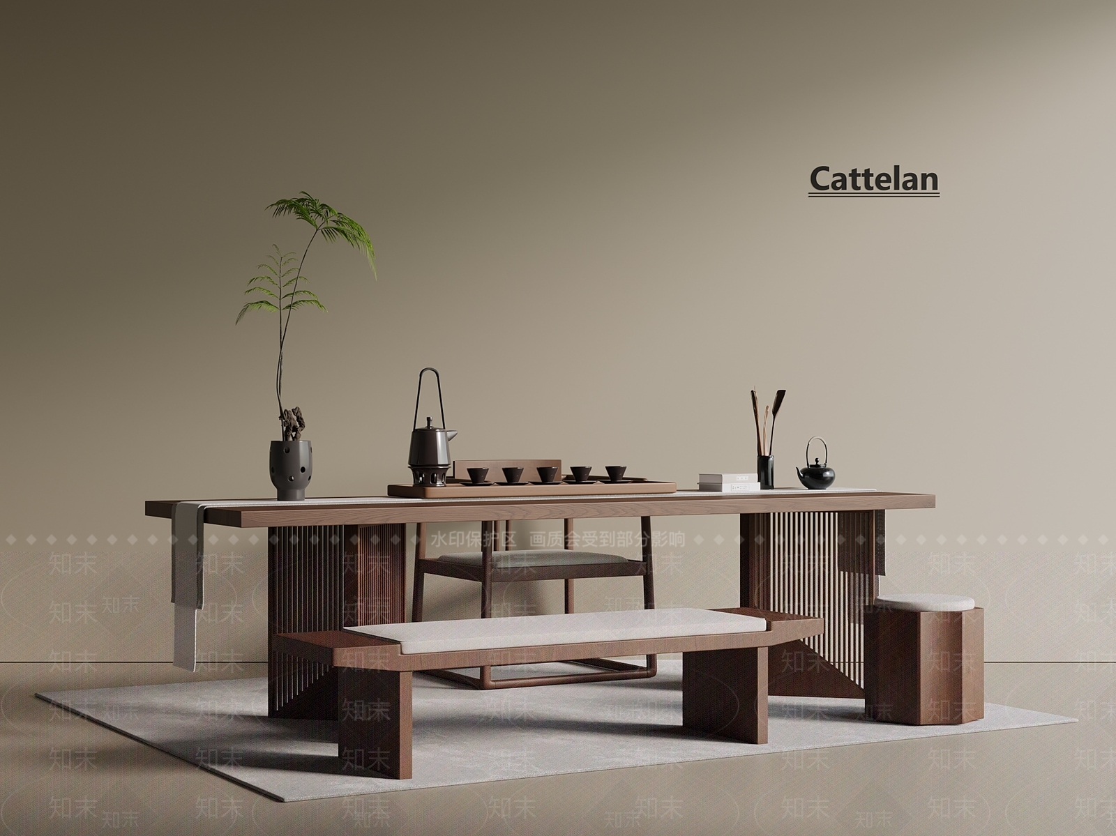 新中式中古茶桌椅3D模型下载【ID:1198985057】