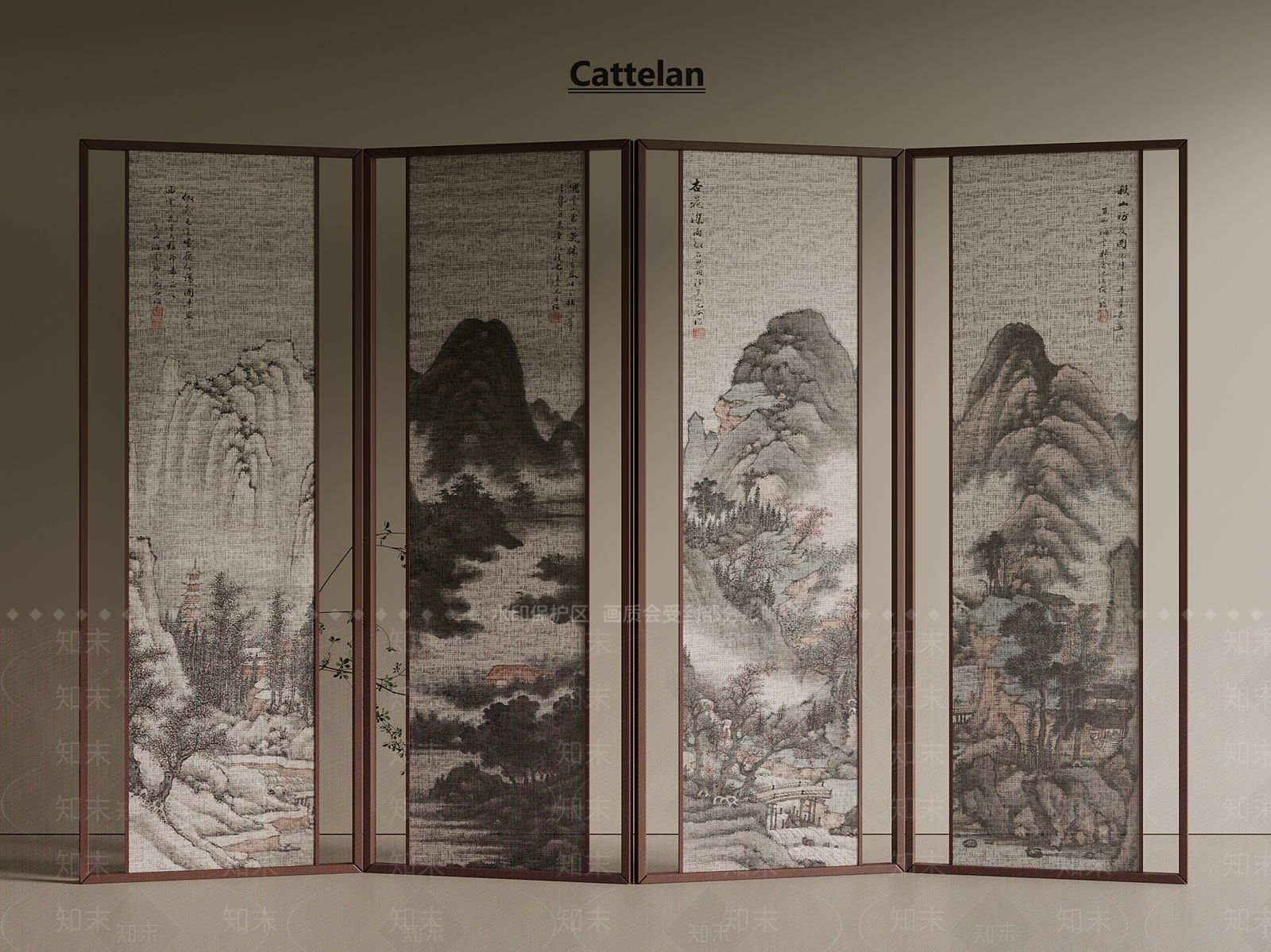 新中式中古屏风3D模型下载【ID:1198988706】