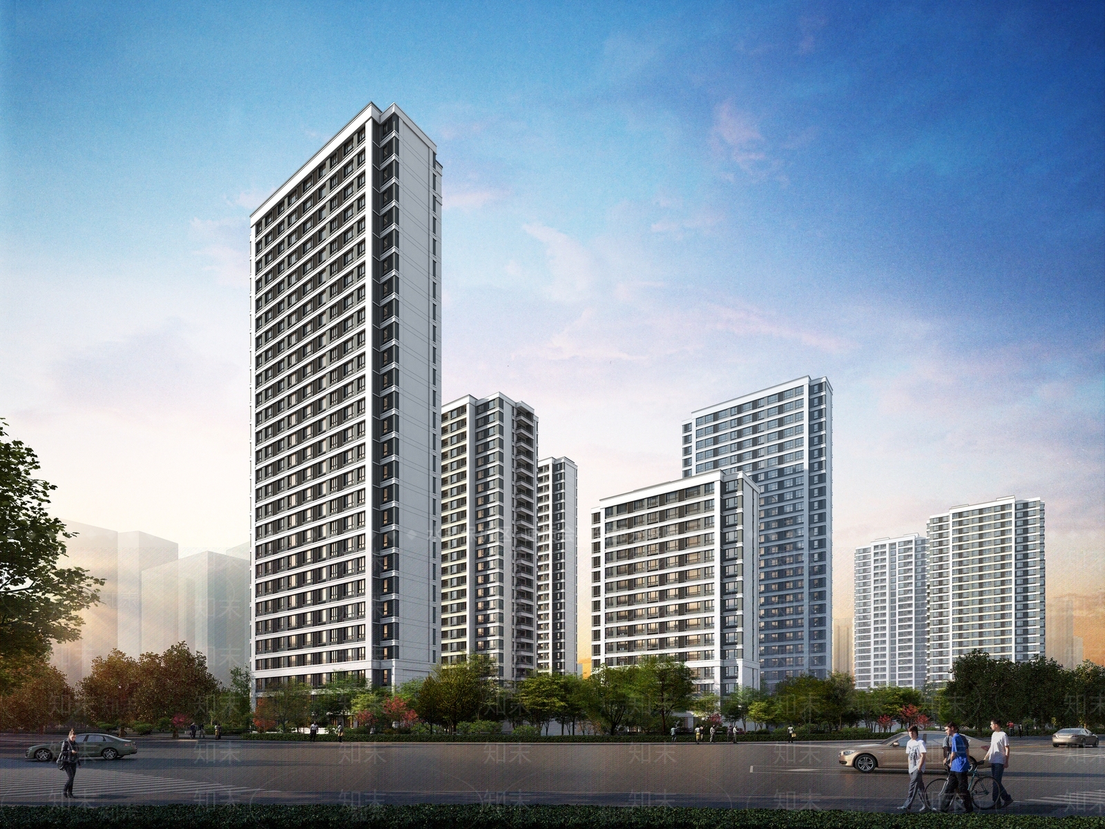 现代新中式小区建筑SU模型下载【ID:1198991339】