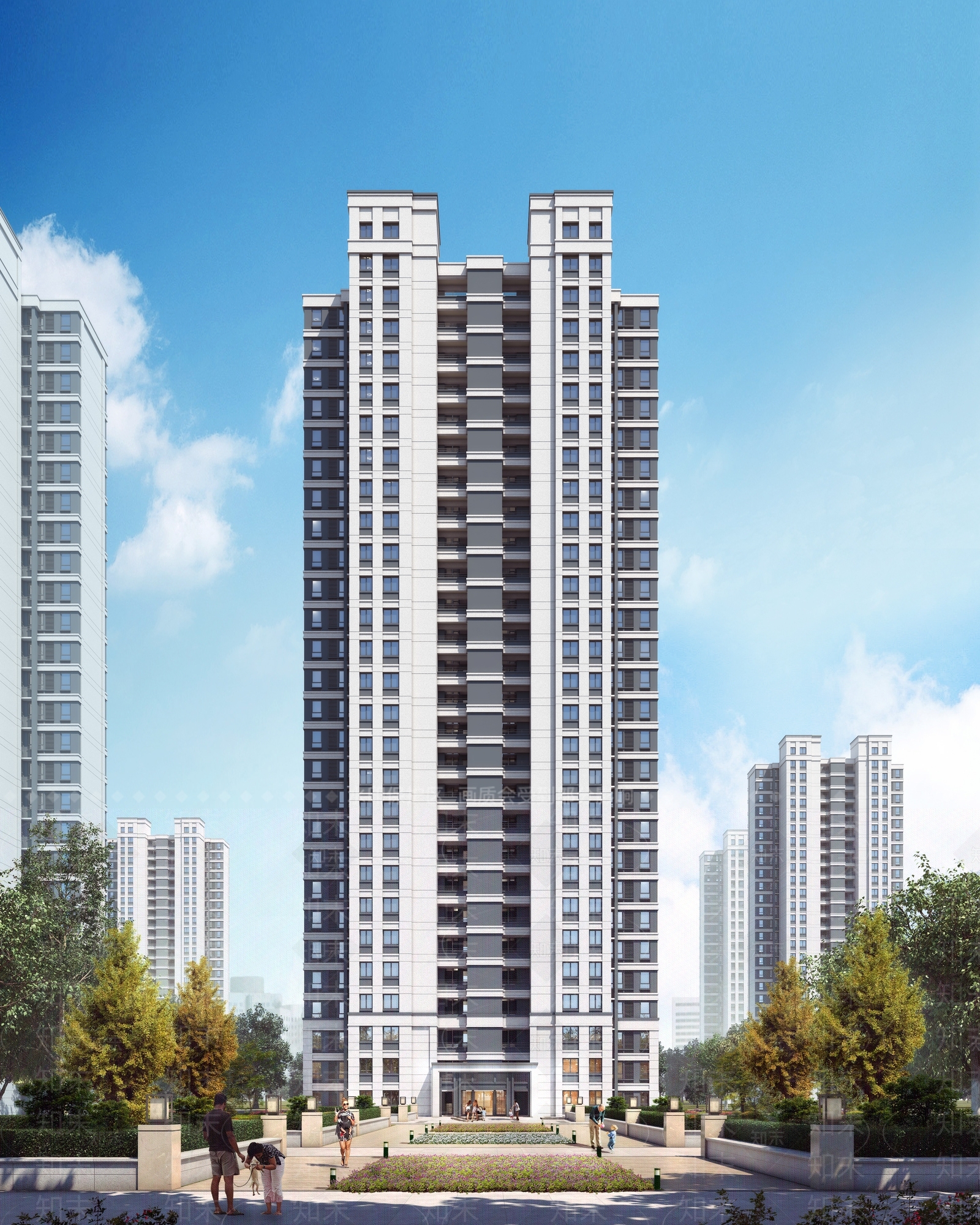 现代新中式小区建筑SU模型下载【ID:1198991339】