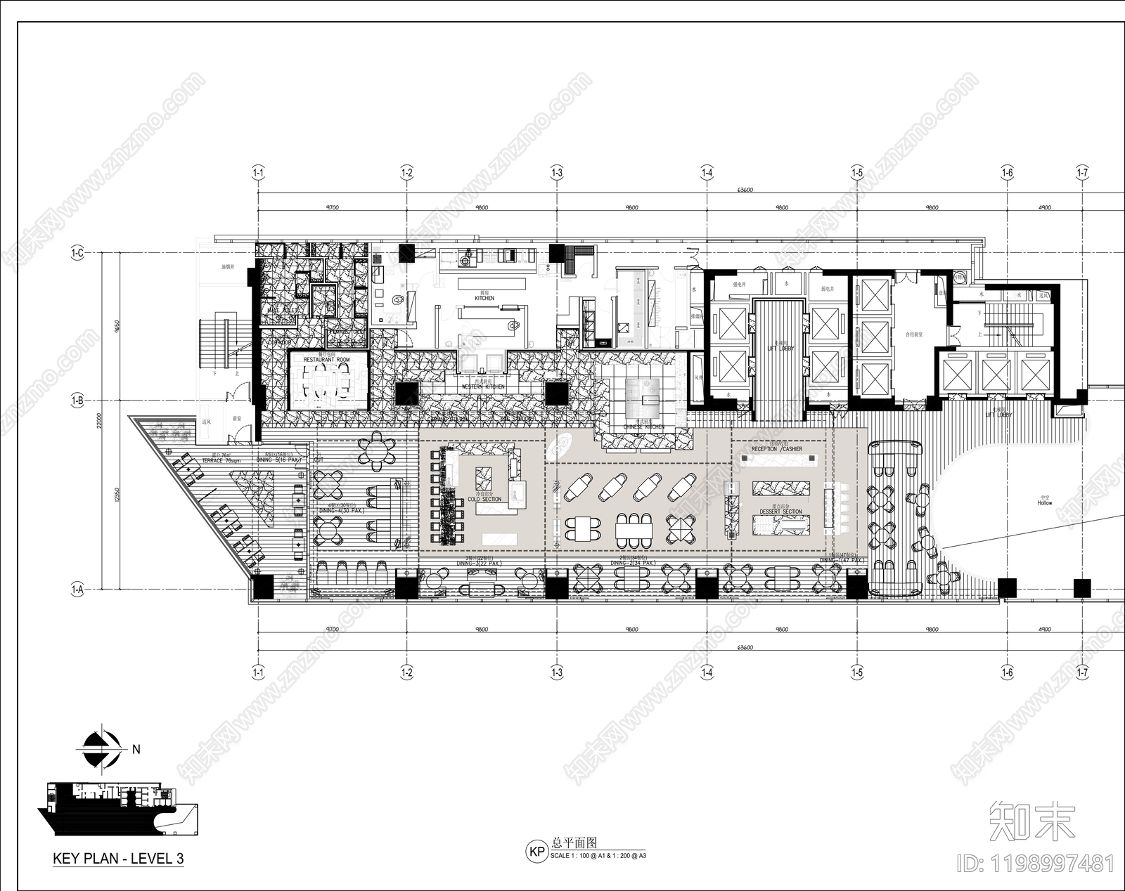 现代西餐厅cad施工图下载【ID:1198997481】