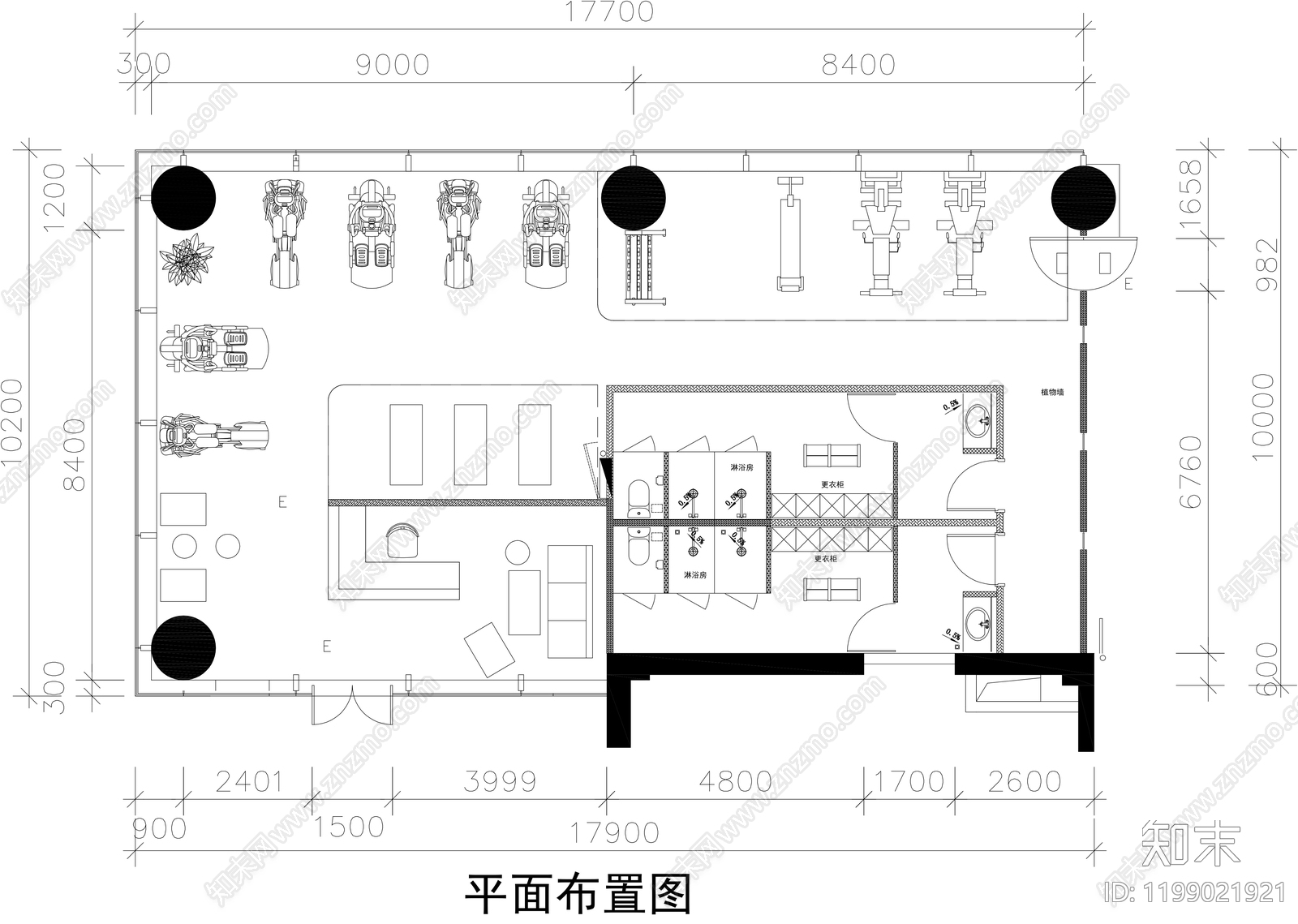 现代健身房cad施工图下载【ID:1199021921】