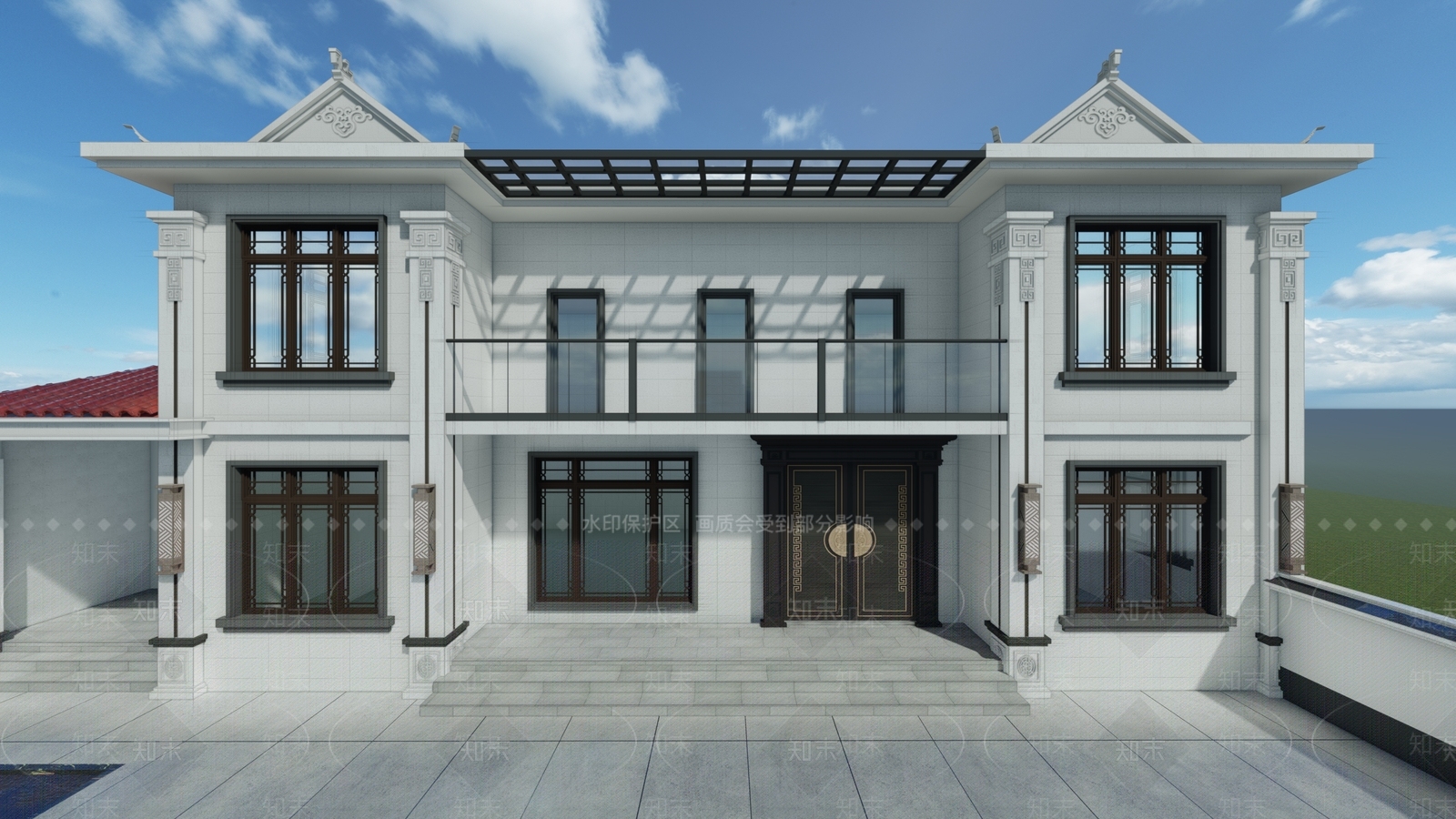 新中式中式别墅SU模型下载【ID:1199026298】