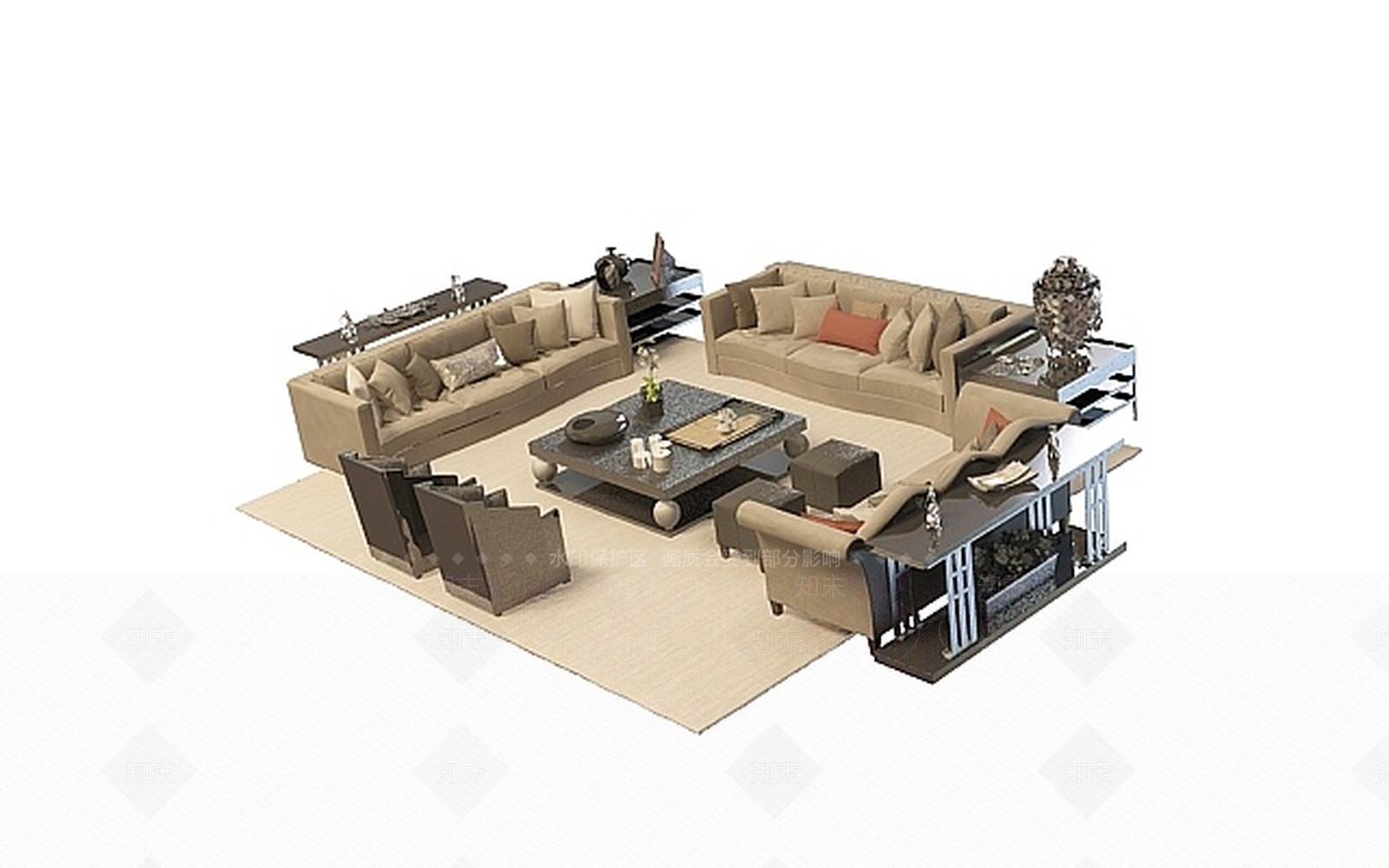 现代客厅豪华沙发茶几3D模型下载【ID:1199030477】