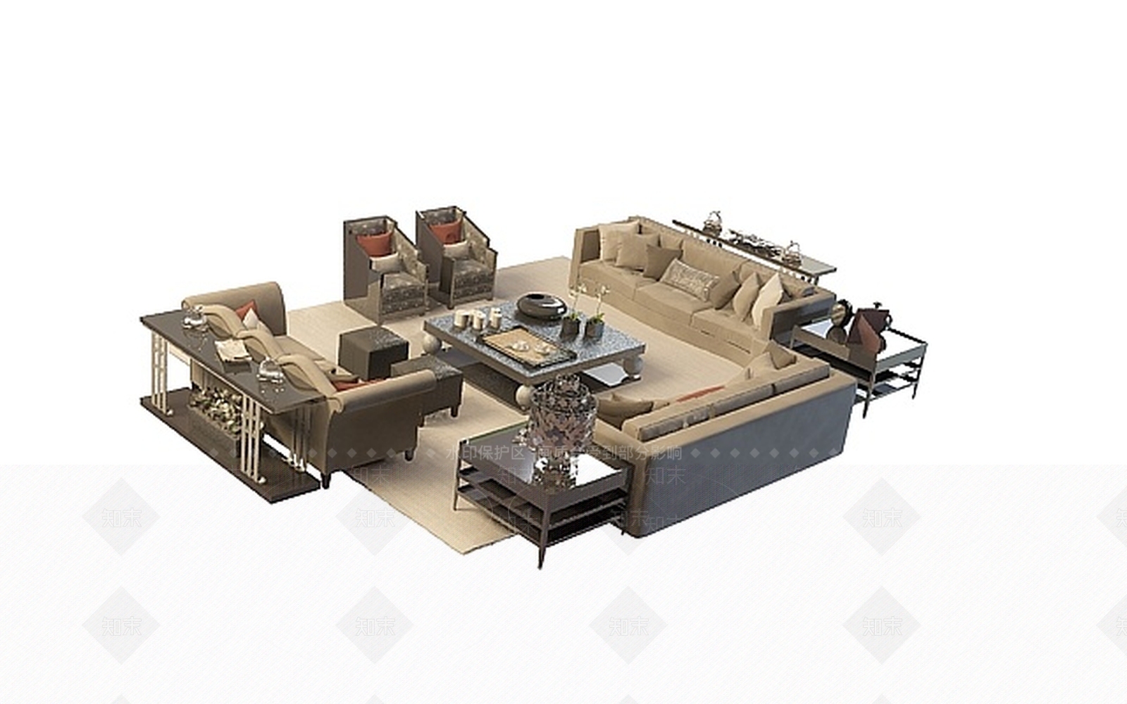 现代客厅豪华沙发茶几3D模型下载【ID:1199030477】