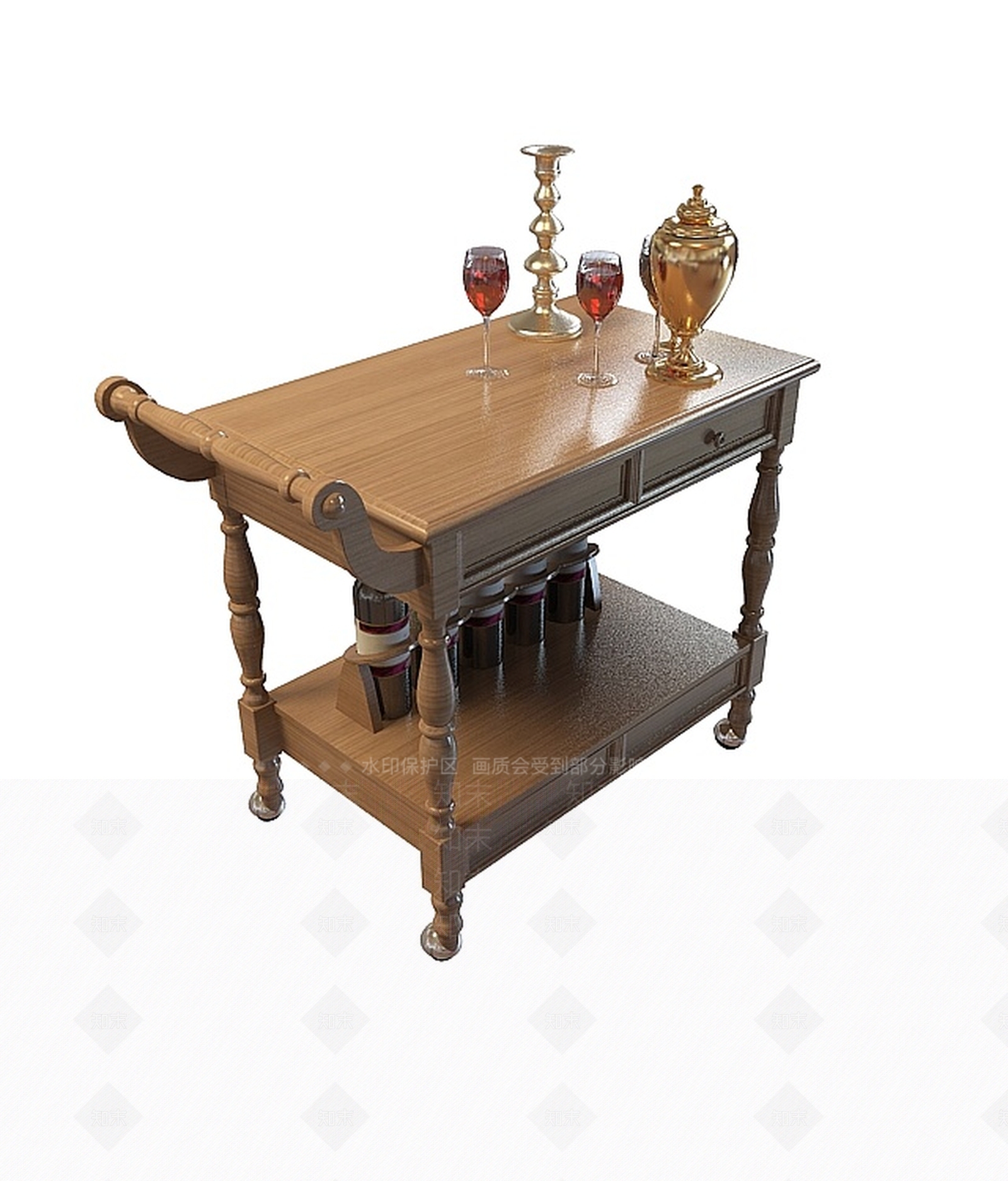 现代红酒瓶备餐车3D模型下载【ID:1199033737】