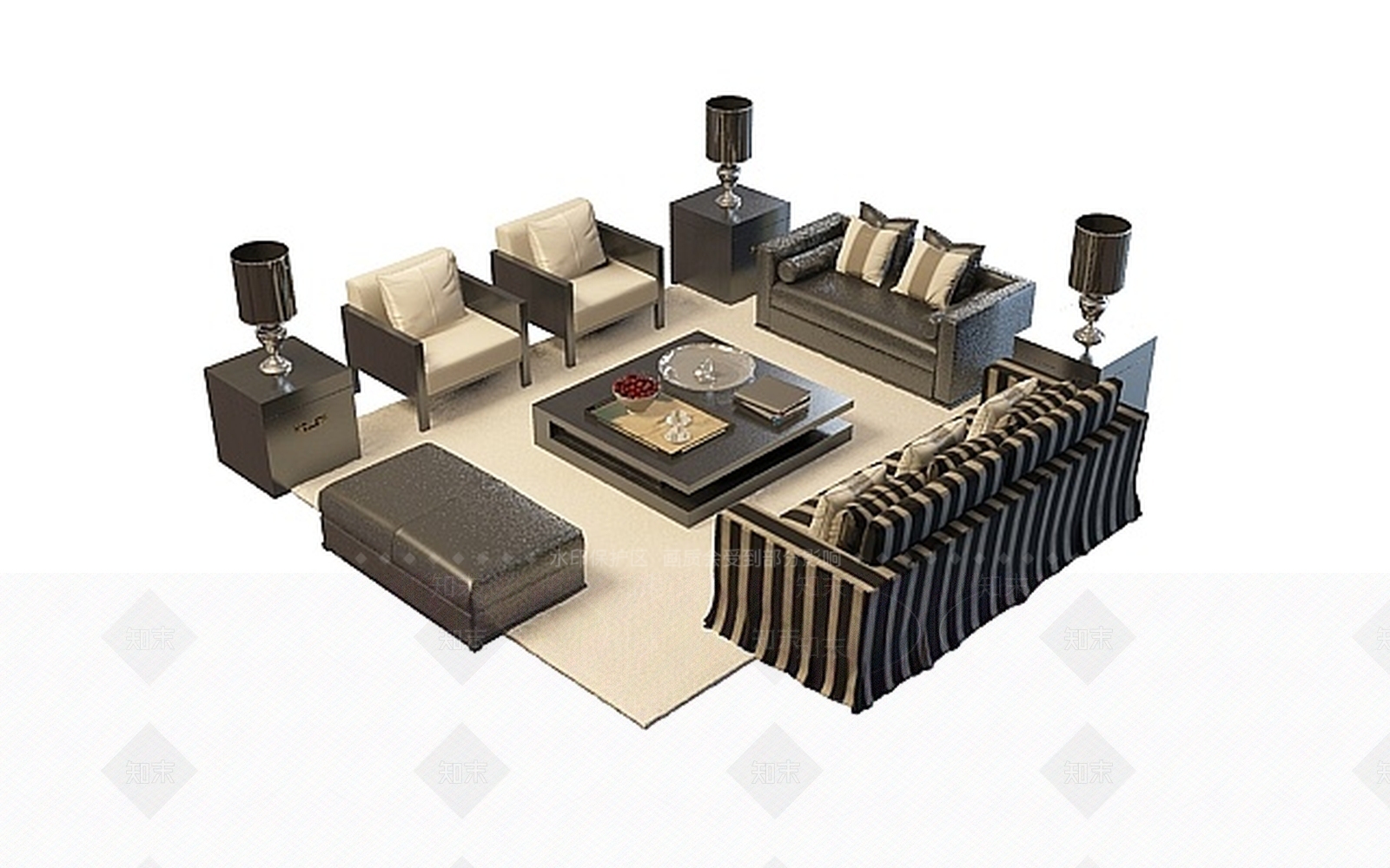 现代古典沙发茶几3D模型下载【ID:1199043685】