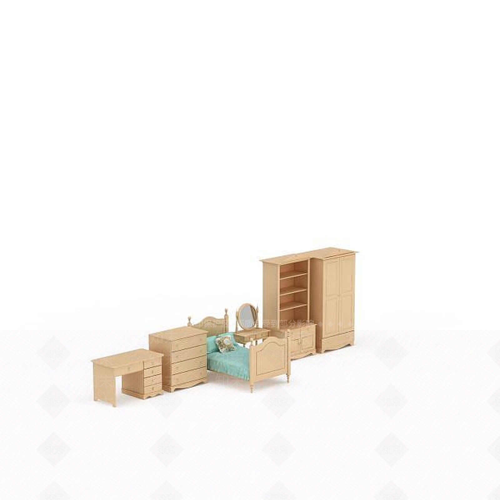 现代儿童单人床3D模型下载【ID:1199046824】