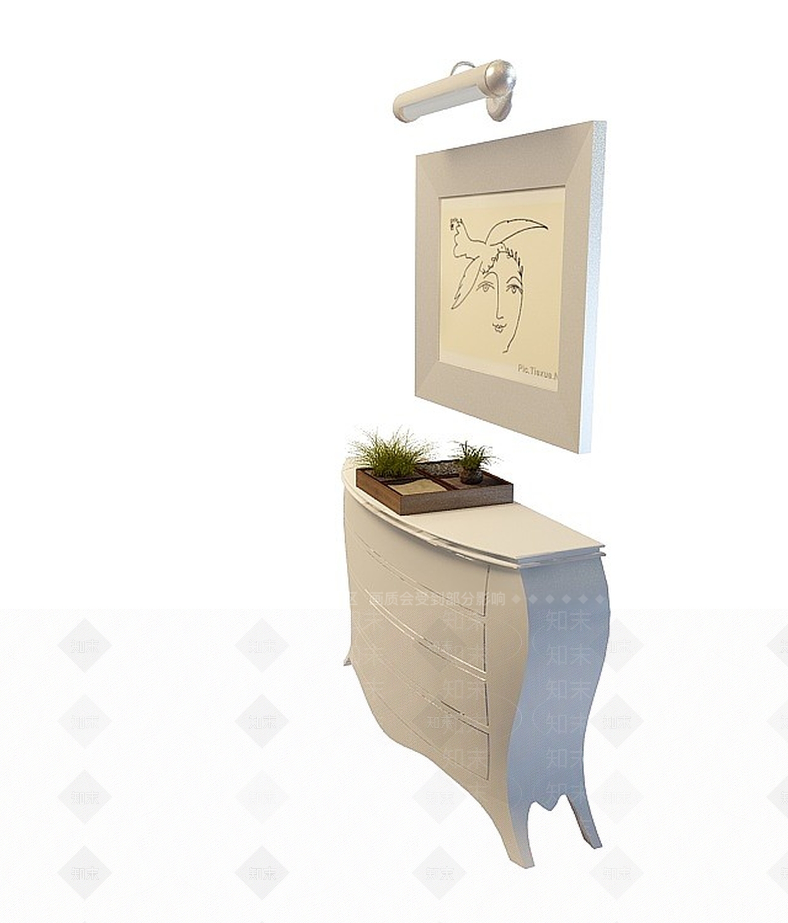 欧式古典欧式白色边柜3D模型下载【ID:1199051610】