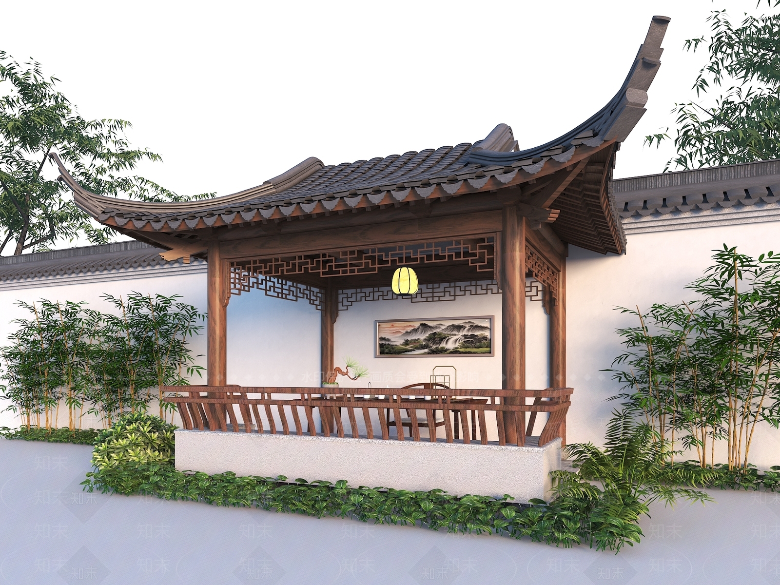 新中式中式亭子SU模型下载【ID:1199053578】