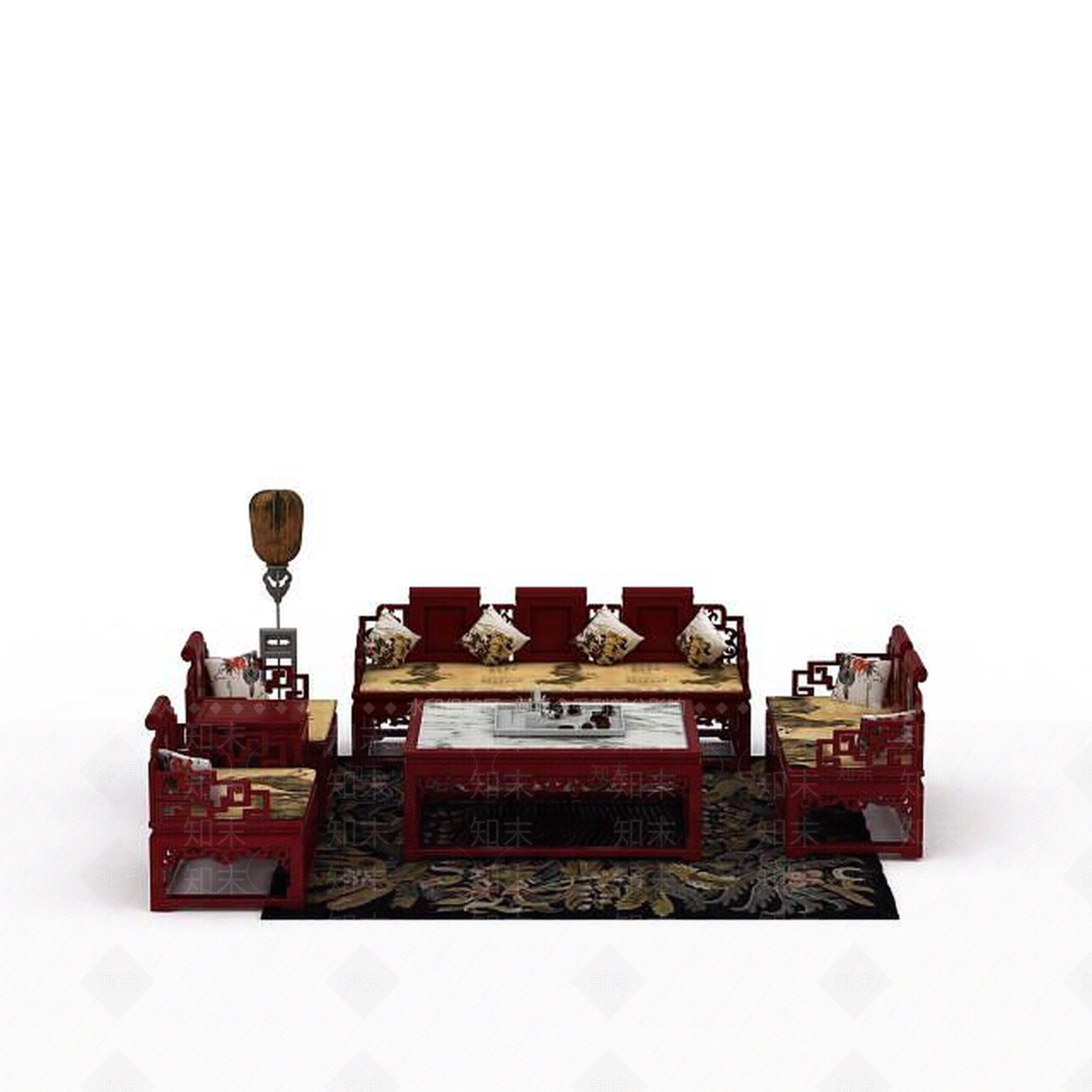 中式沙发茶几组合3D模型下载【ID:1199064184】