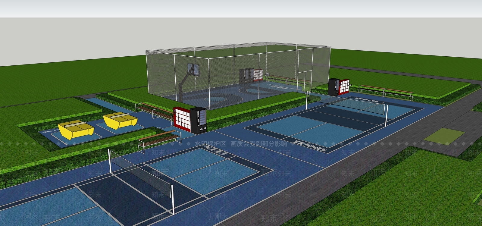 现代新中式篮球场SU模型下载【ID:1199067398】