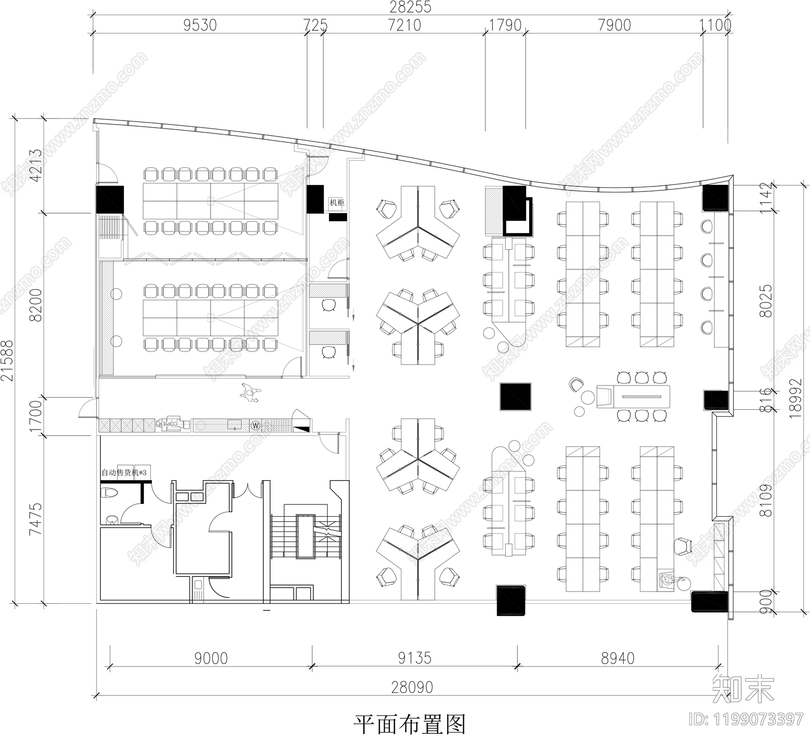 现代整体办公空间cad施工图下载【ID:1199073397】