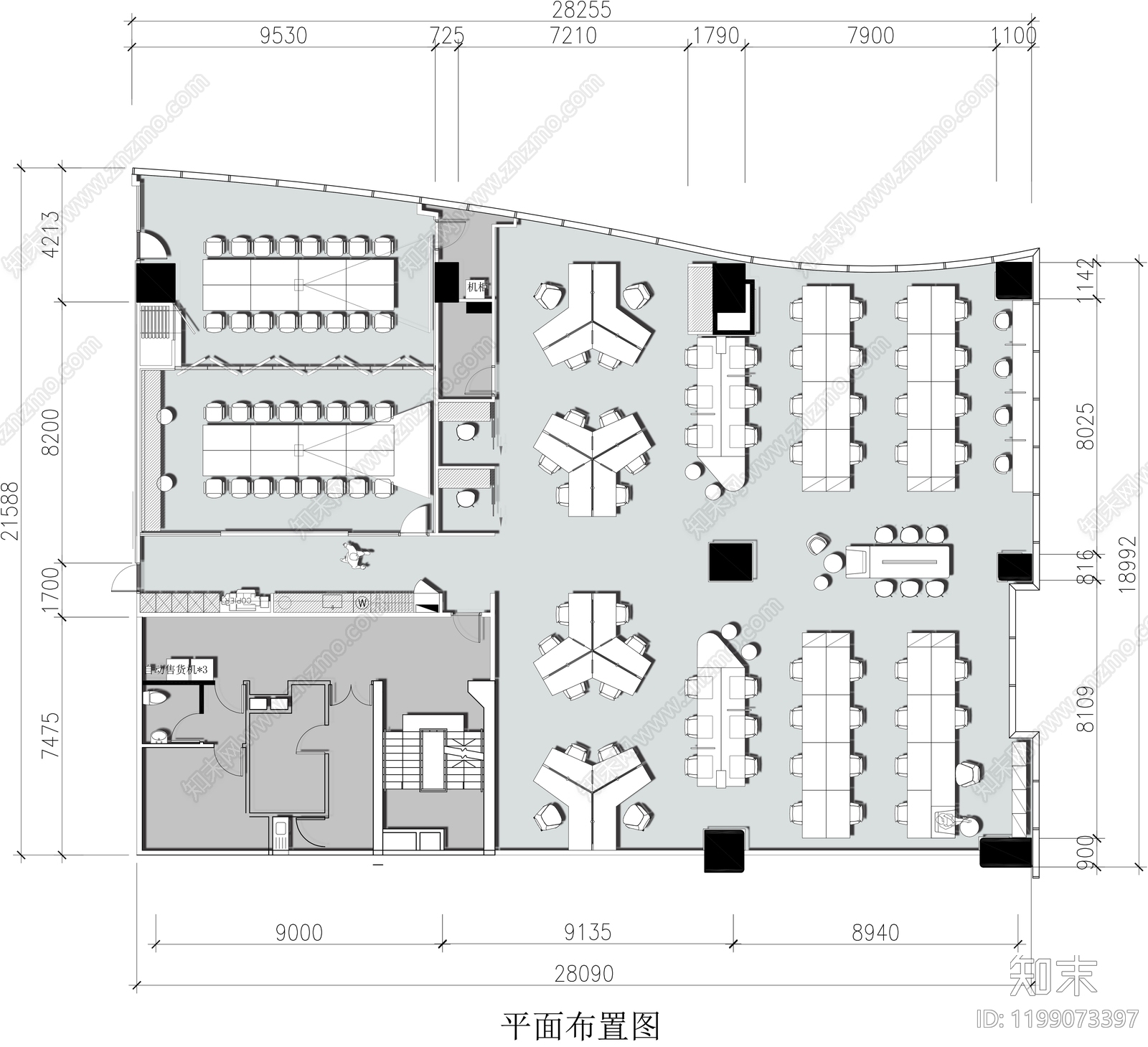 现代整体办公空间cad施工图下载【ID:1199073397】