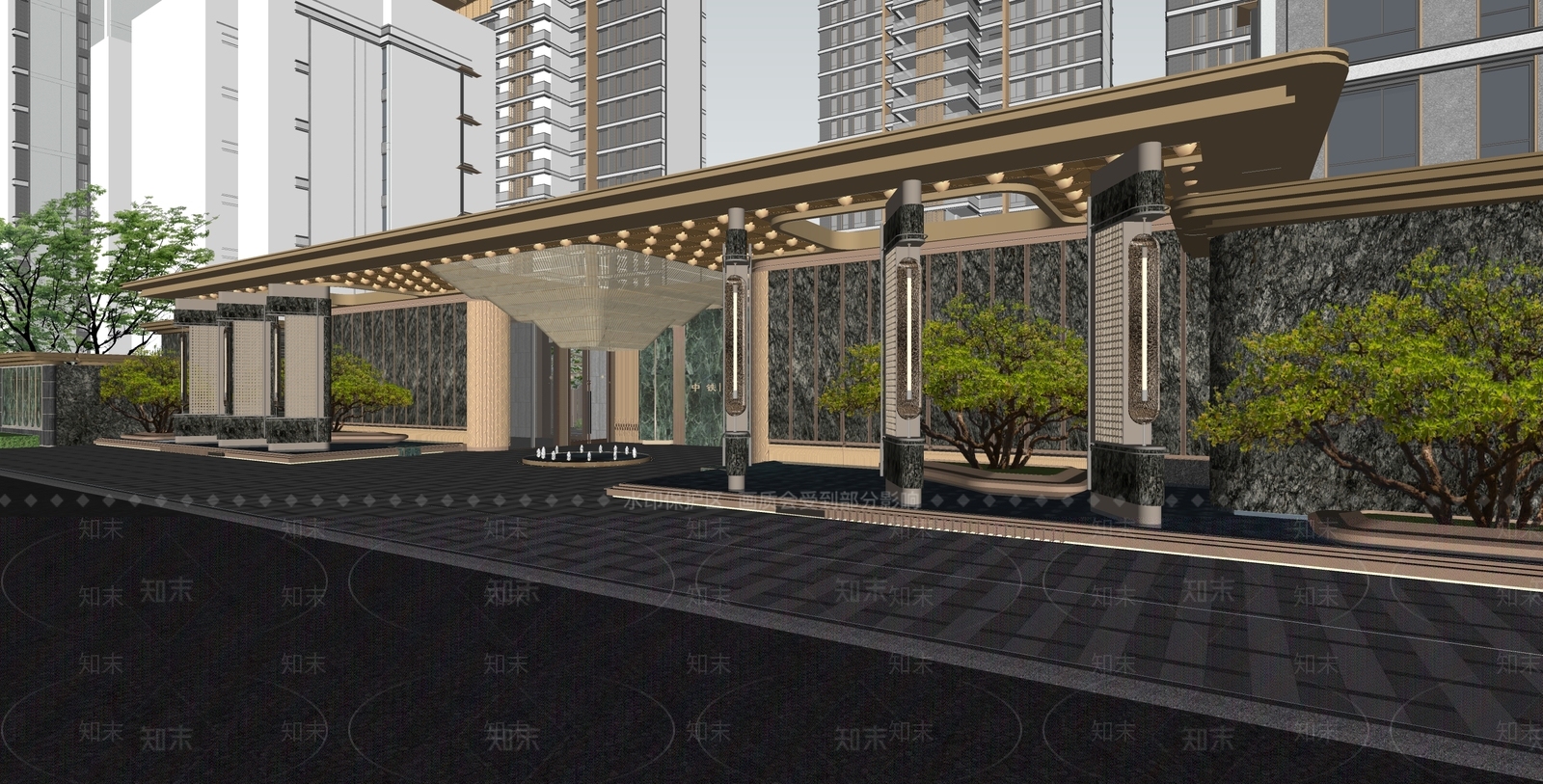 现代轻奢小区景观SU模型下载【ID:1199074078】