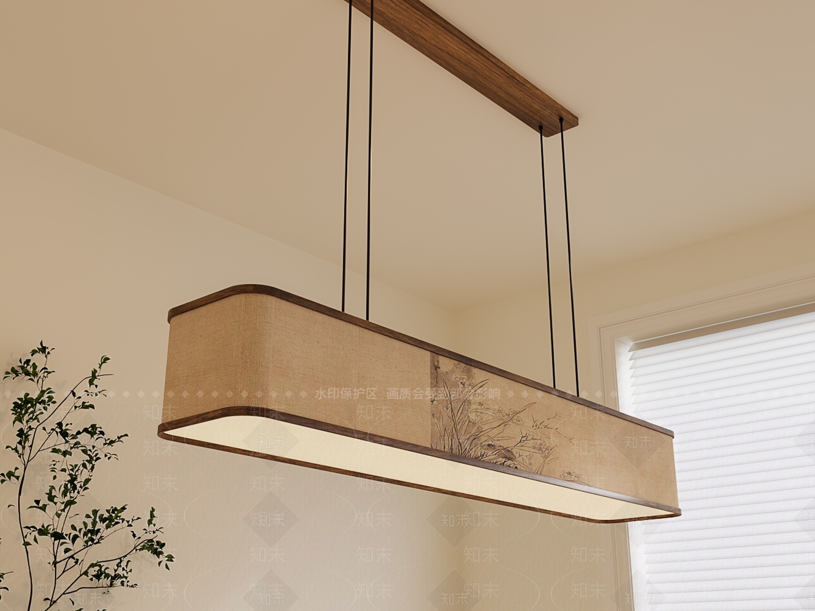 复古新中式长条吊灯3D模型下载【ID:1199076113】