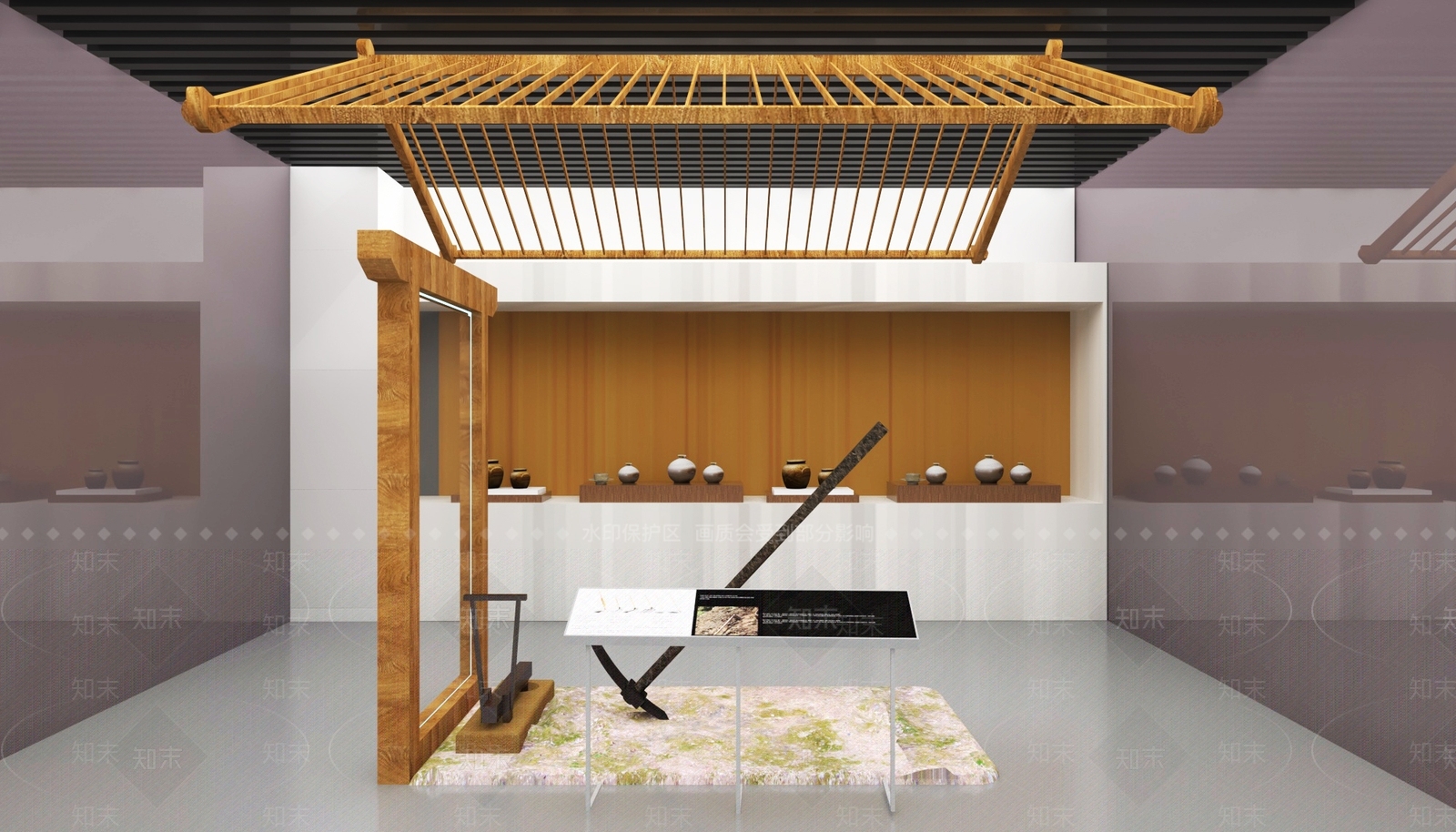 现代中式博物馆展厅3D模型下载【ID:1199099236】