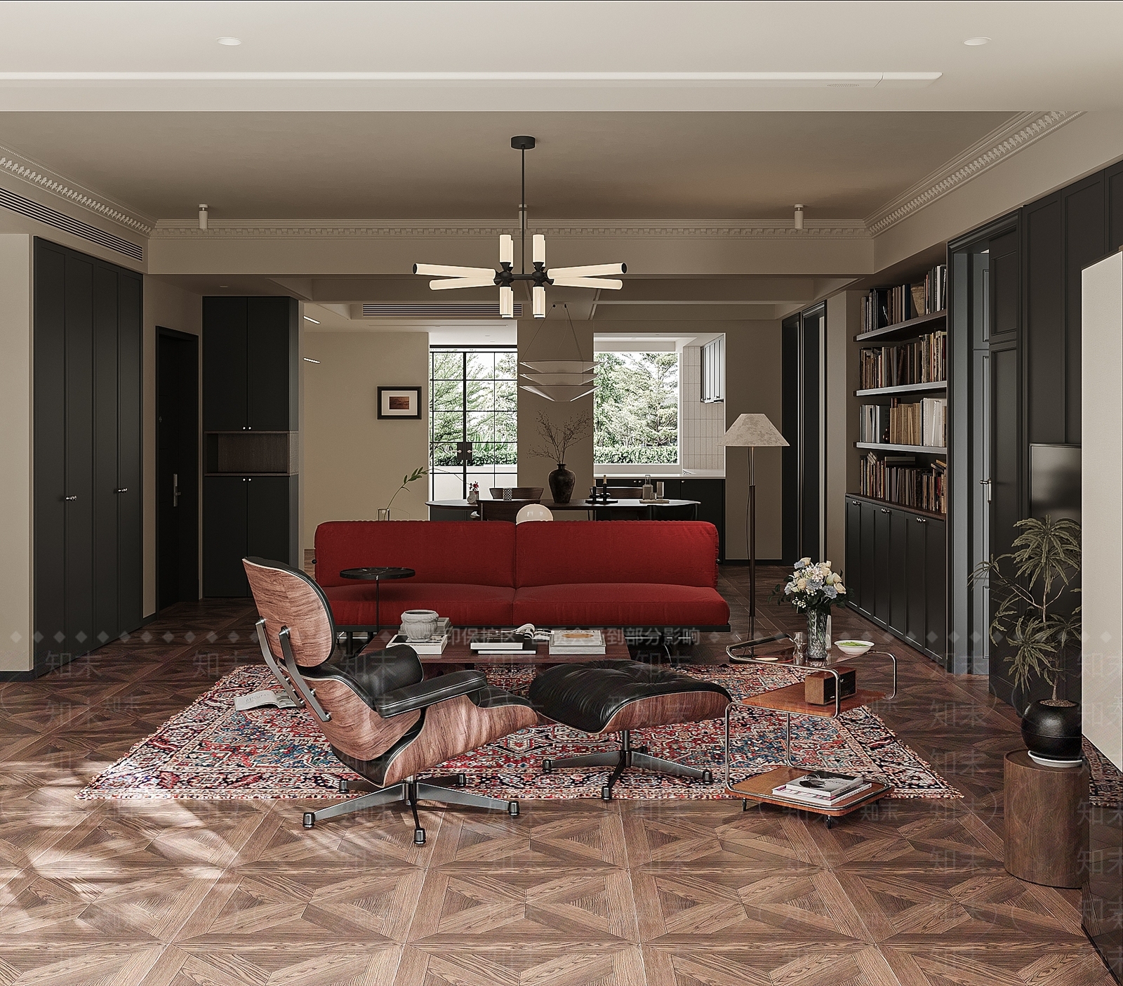 现代美式家居客厅3D模型下载【ID:1199104640】