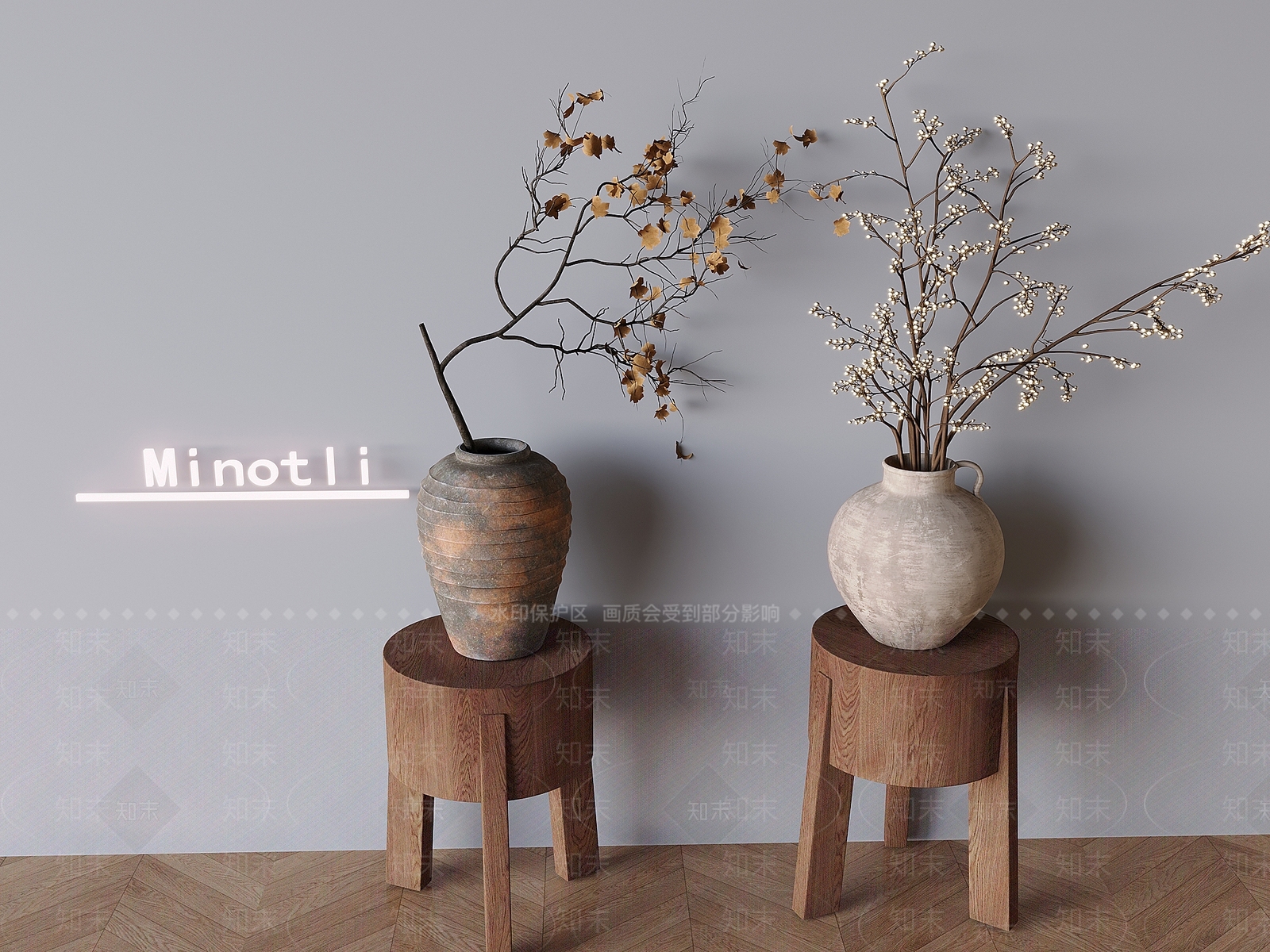 中古侘寂花架3D模型下载【ID:1199106062】