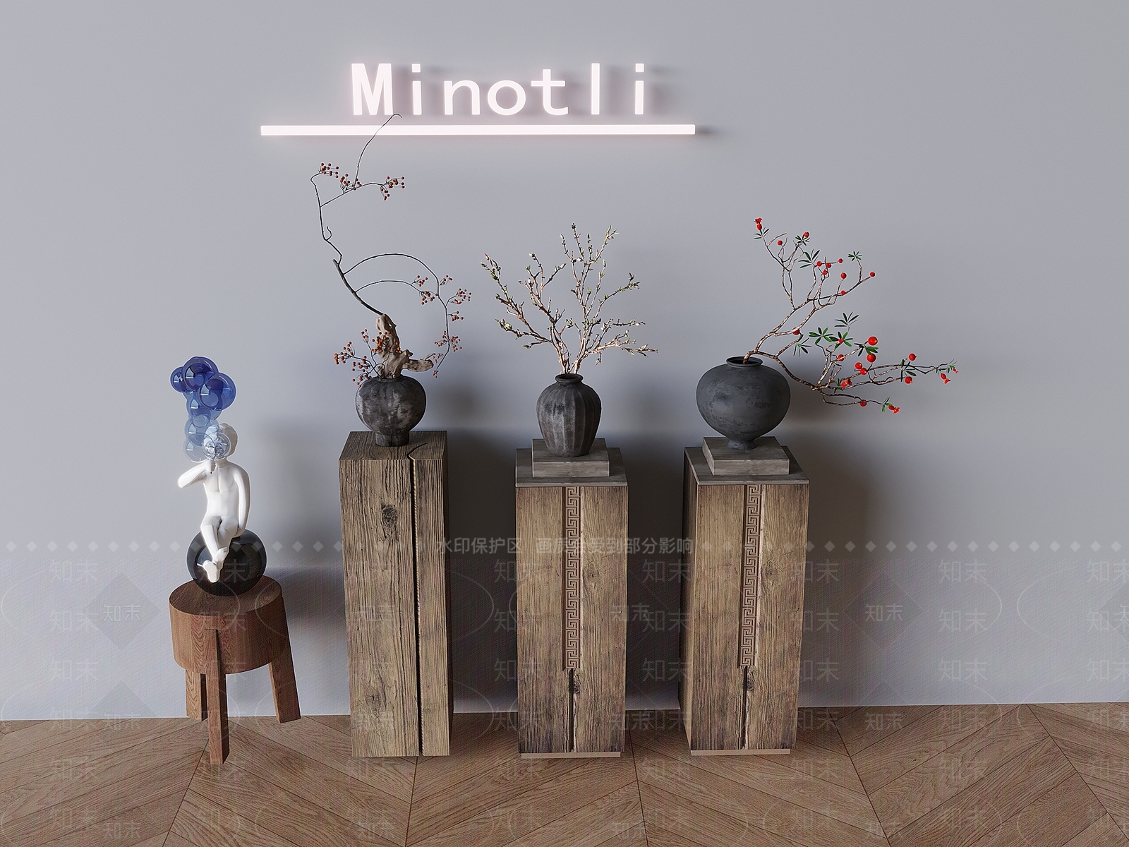 侘寂中式花架3D模型下载【ID:1199107020】
