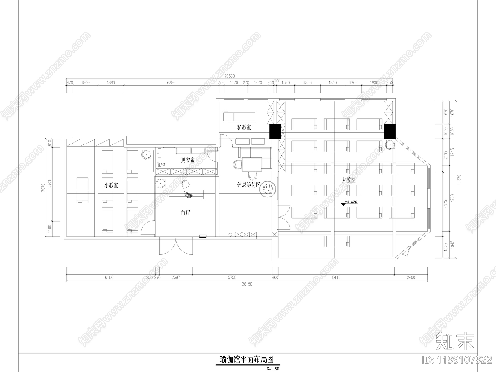 15套瑜伽馆舞蹈室普拉提馆CAD图纸cad施工图下载【ID:1199107922】