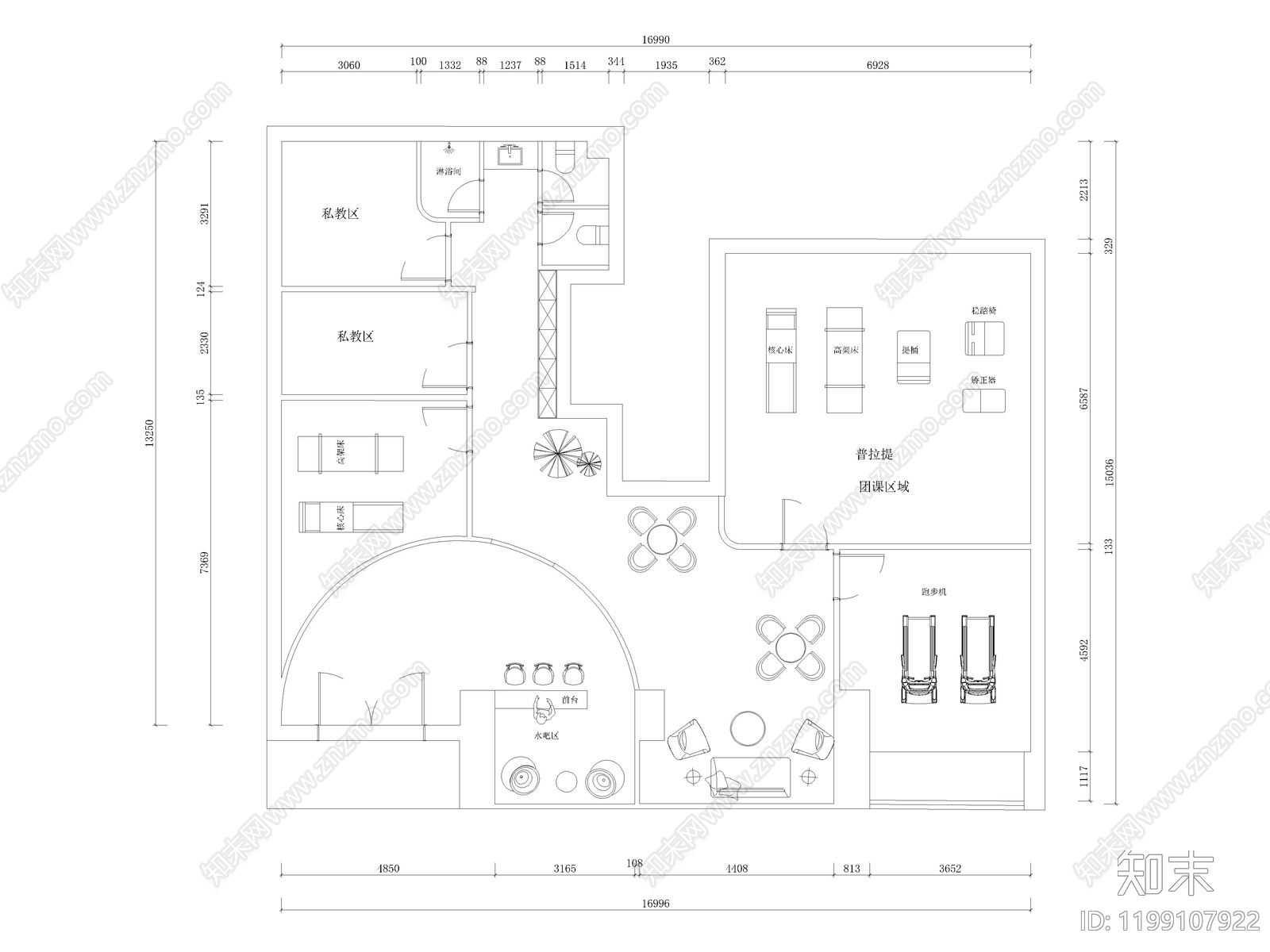 15套瑜伽馆舞蹈室普拉提馆CAD图纸cad施工图下载【ID:1199107922】