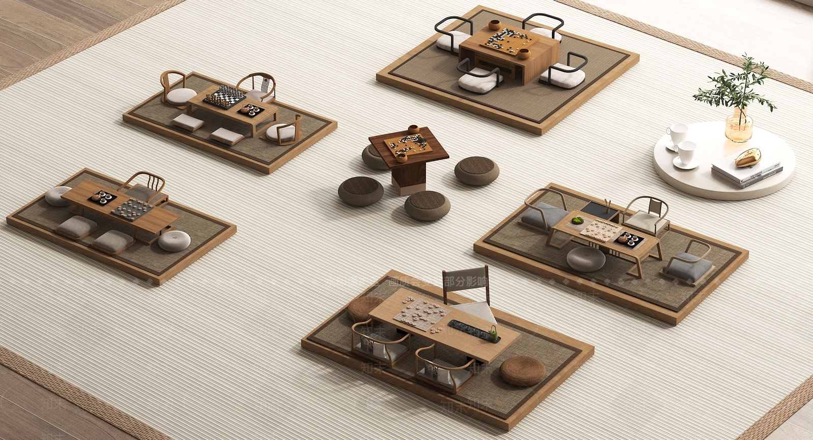 现代茶桌椅3D模型下载【ID:1199109310】