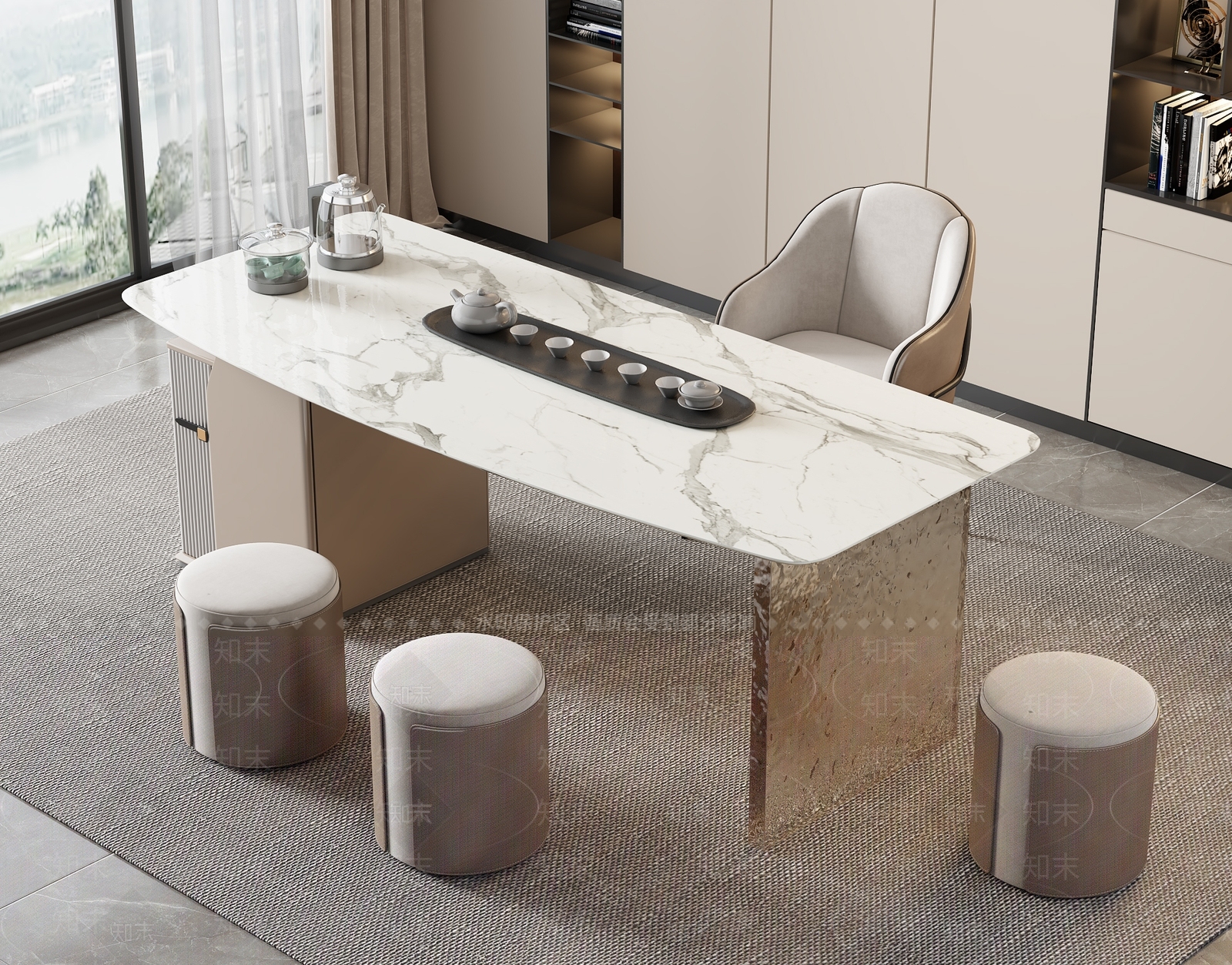 现代茶桌椅SU模型下载【ID:1199115906】