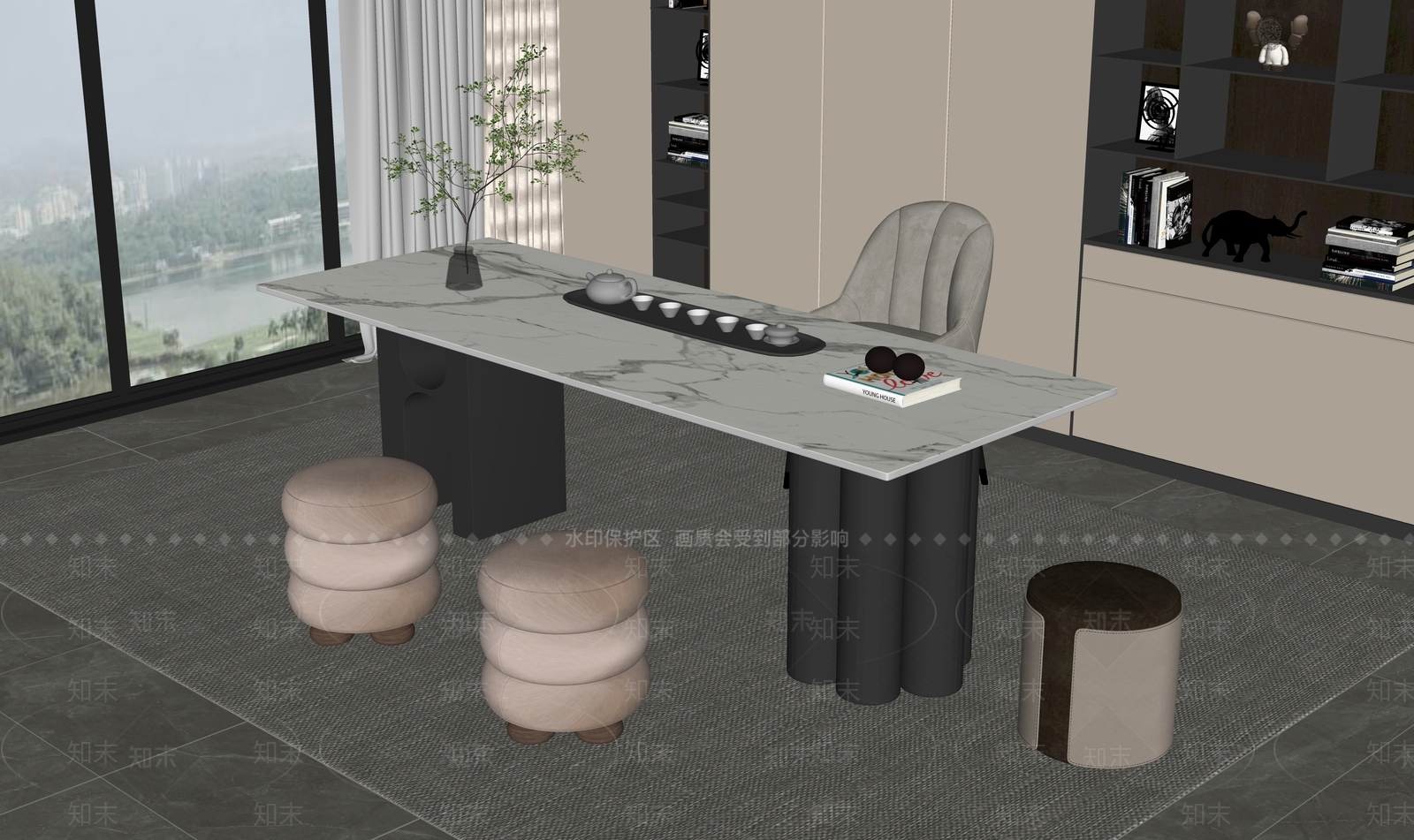 现代茶桌椅SU模型下载【ID:1199116271】