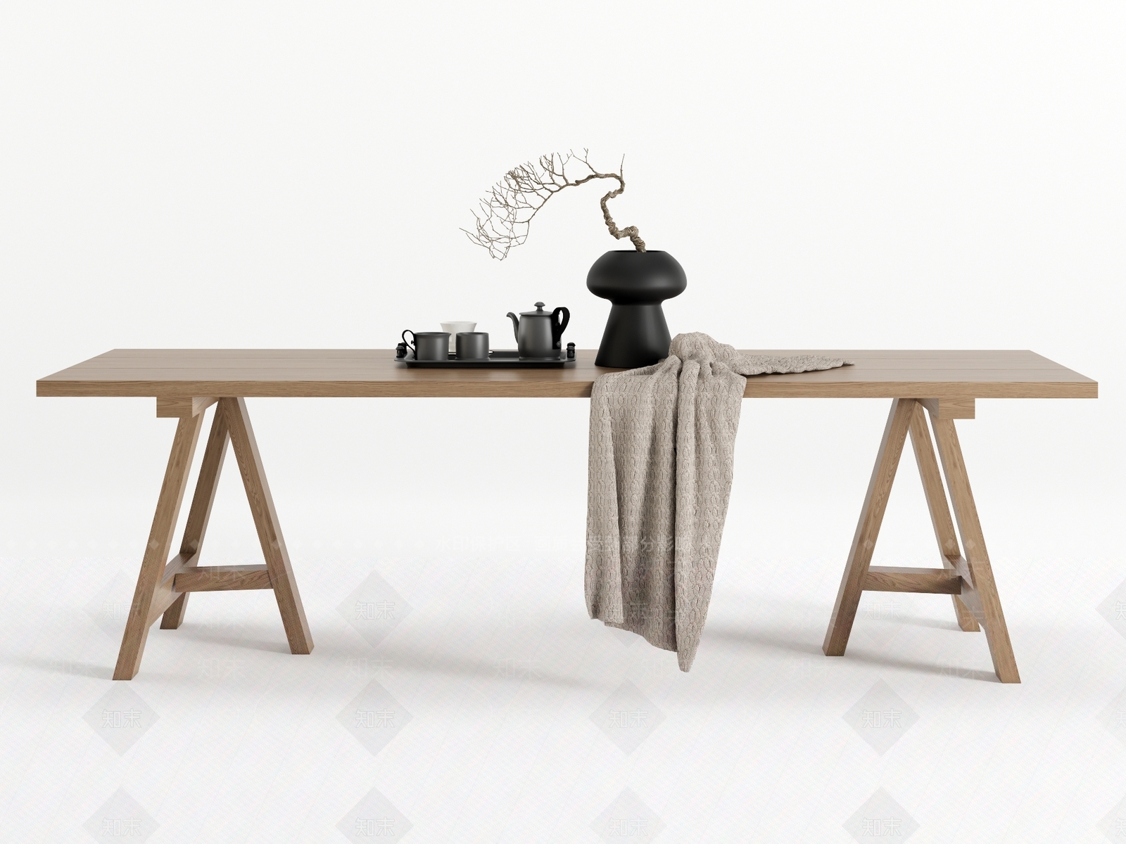 现代原木餐桌3D模型下载【ID:1199116536】