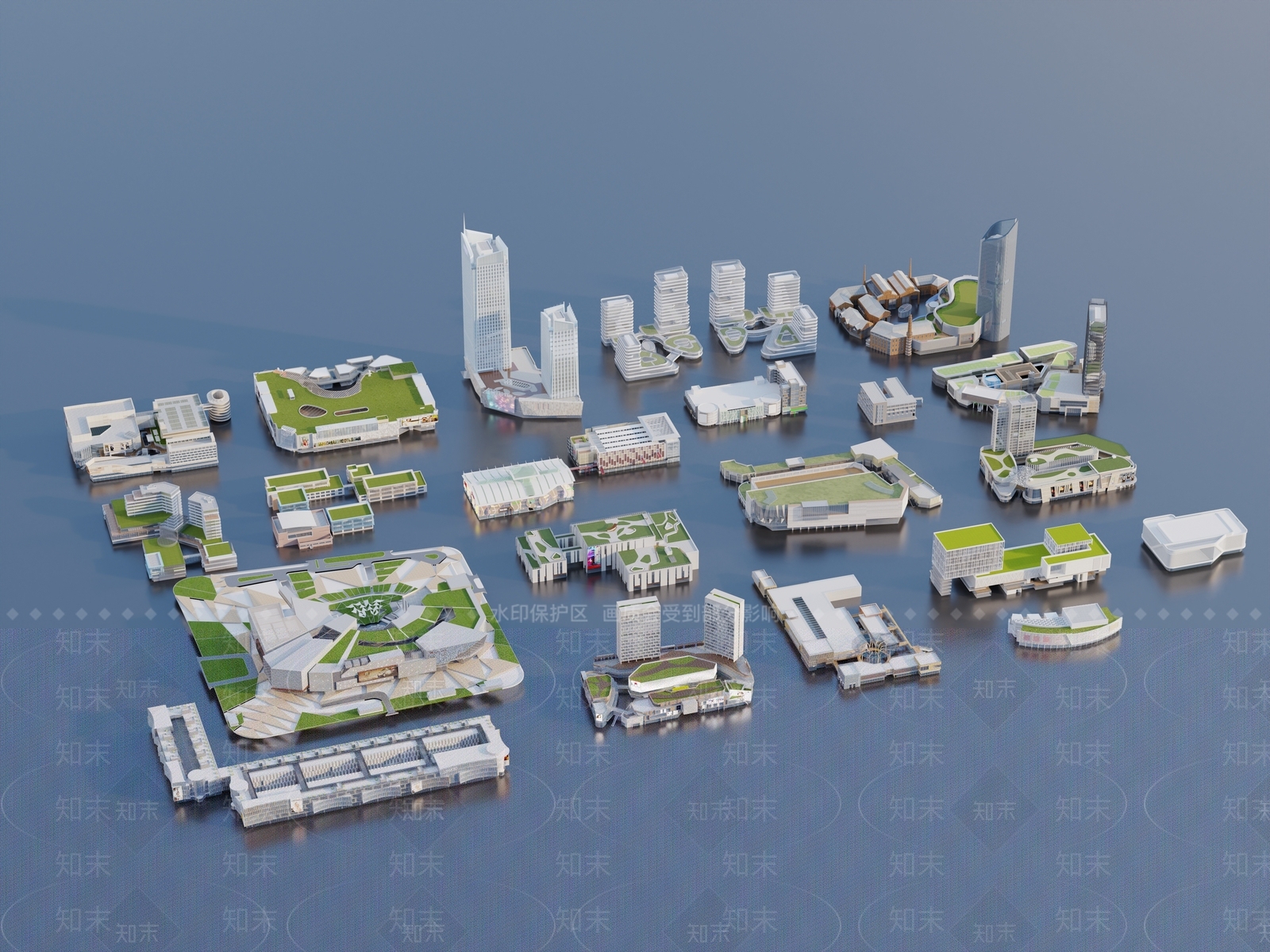 现代商业建筑3D模型渲染效果图