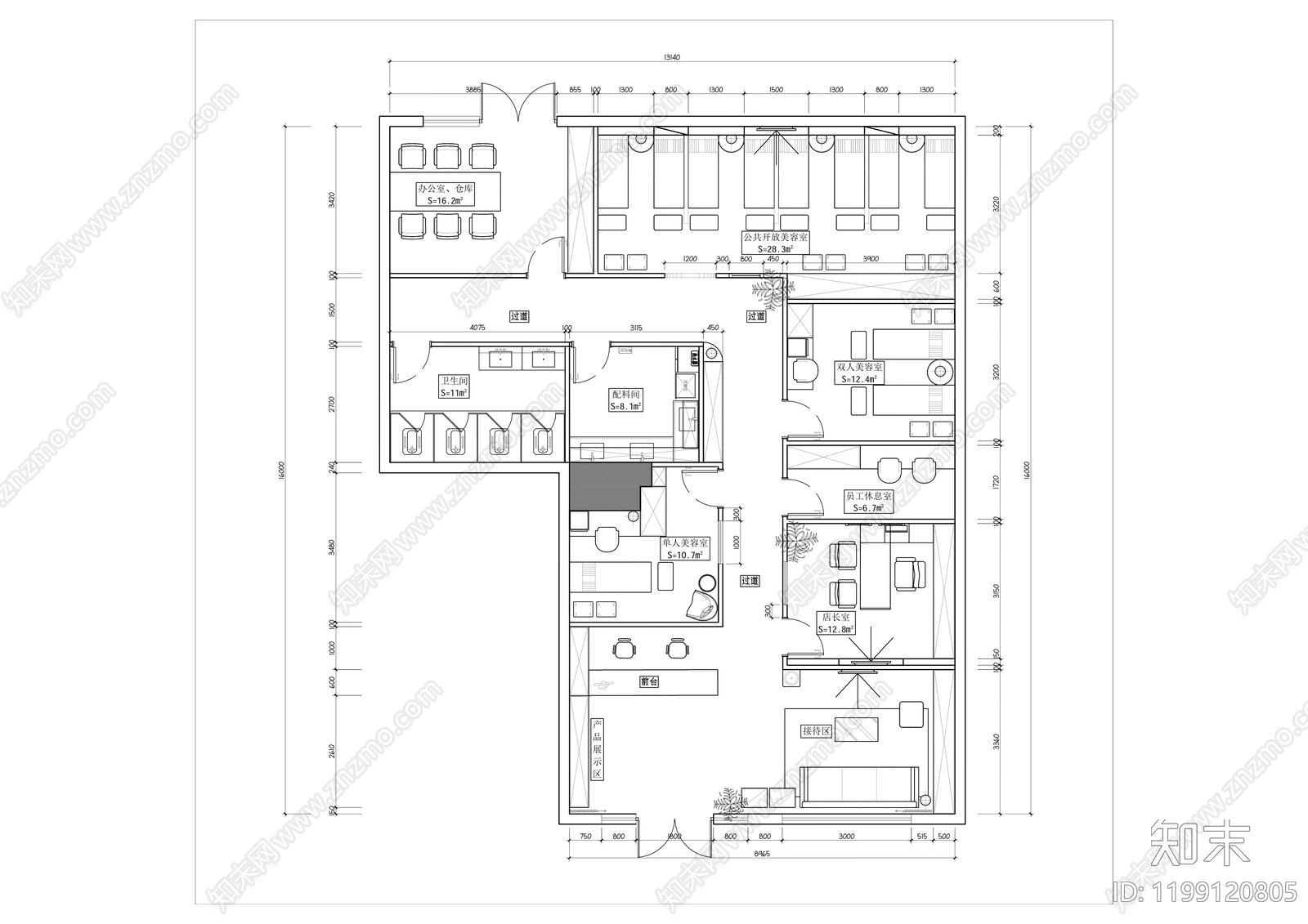 现代美容院cad施工图下载【ID:1199120805】