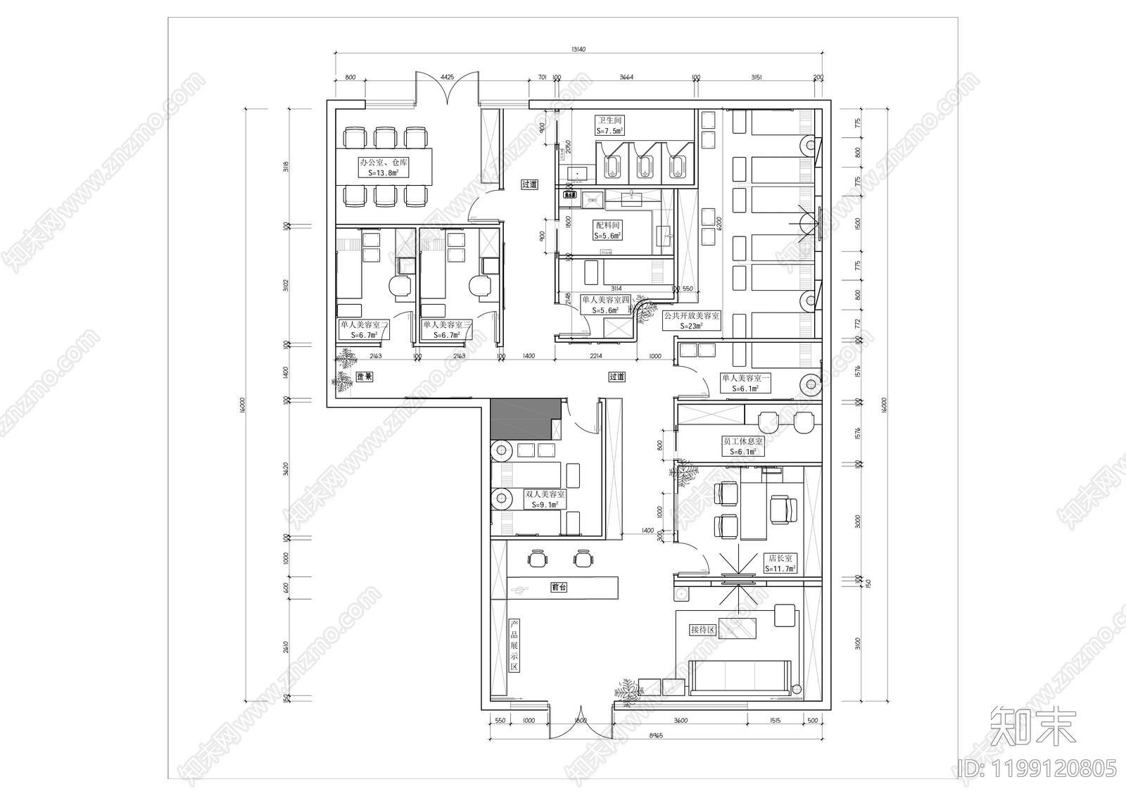 现代美容院cad施工图下载【ID:1199120805】