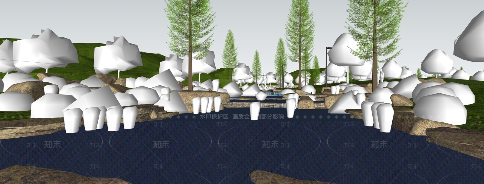 现代滨水景观SU模型下载【ID:1199124090】
