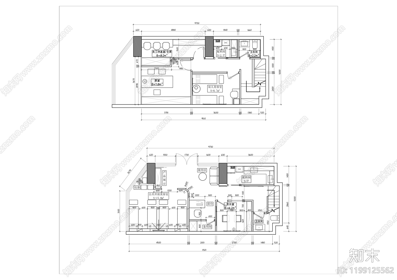 现代美容院cad施工图下载【ID:1199125562】