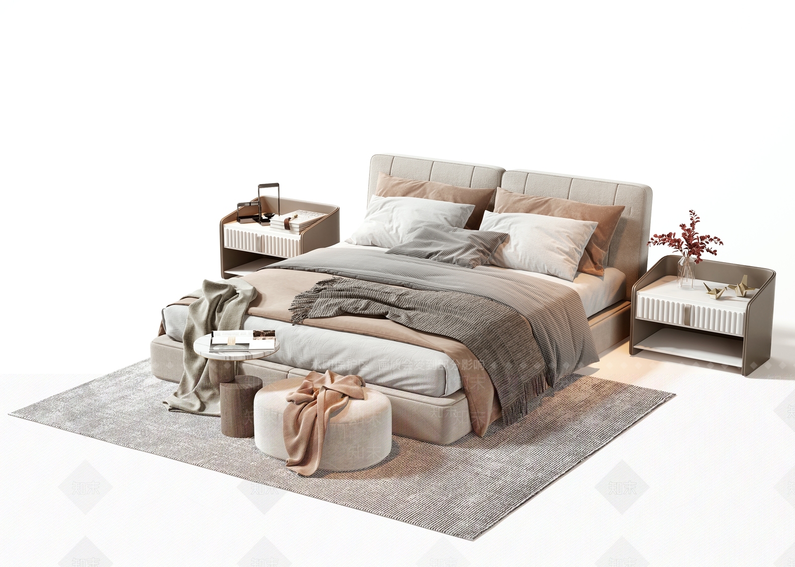 双人床3D模型下载【ID:1199133035】